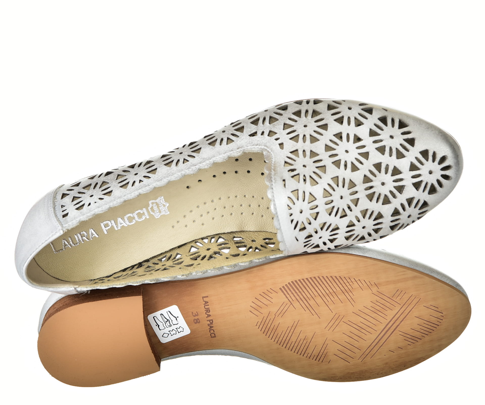 Baleriny lords ażurowe letnie srebro przecierane Laura Piacci 456 - zdjęcie 13
