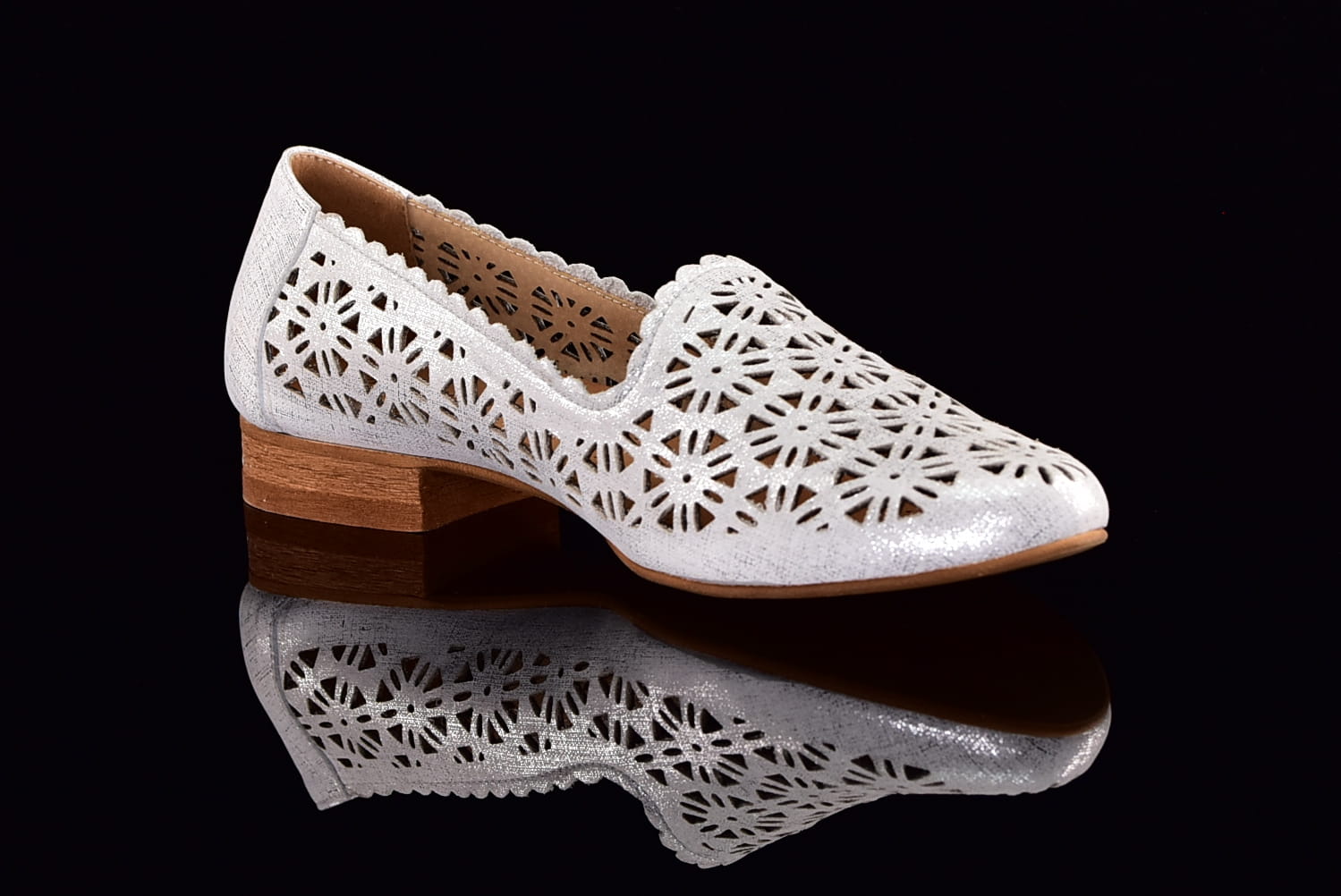 Baleriny lords ażurowe letnie srebro przecierane Laura Piacci 456 - zdjęcie 2