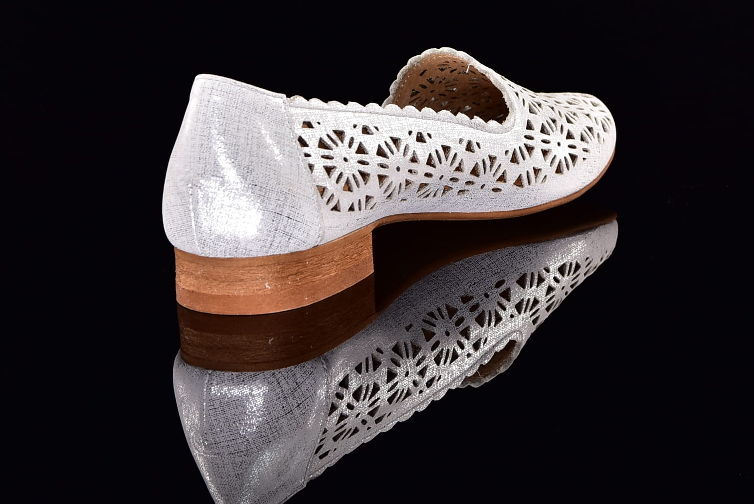 Baleriny lords ażurowe letnie srebro przecierane Laura Piacci 456 - zdjęcie 3
