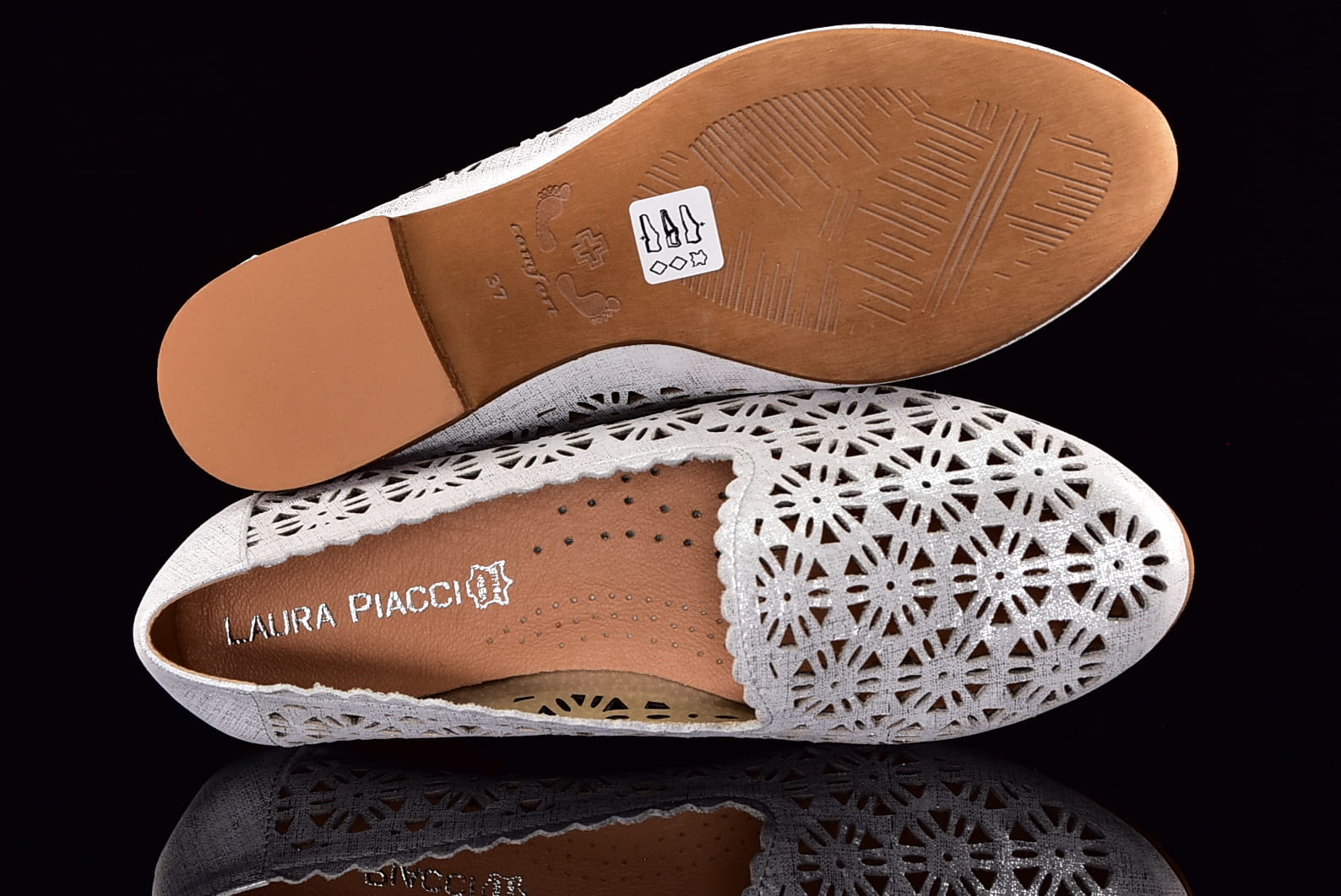 Baleriny lords ażurowe letnie srebro przecierane Laura Piacci 456 - zdjęcie 4