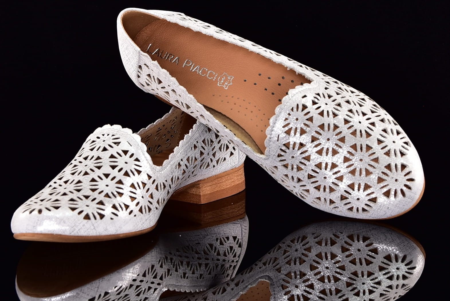 Baleriny lords ażurowe letnie srebro przecierane Laura Piacci 456 - zdjęcie 5