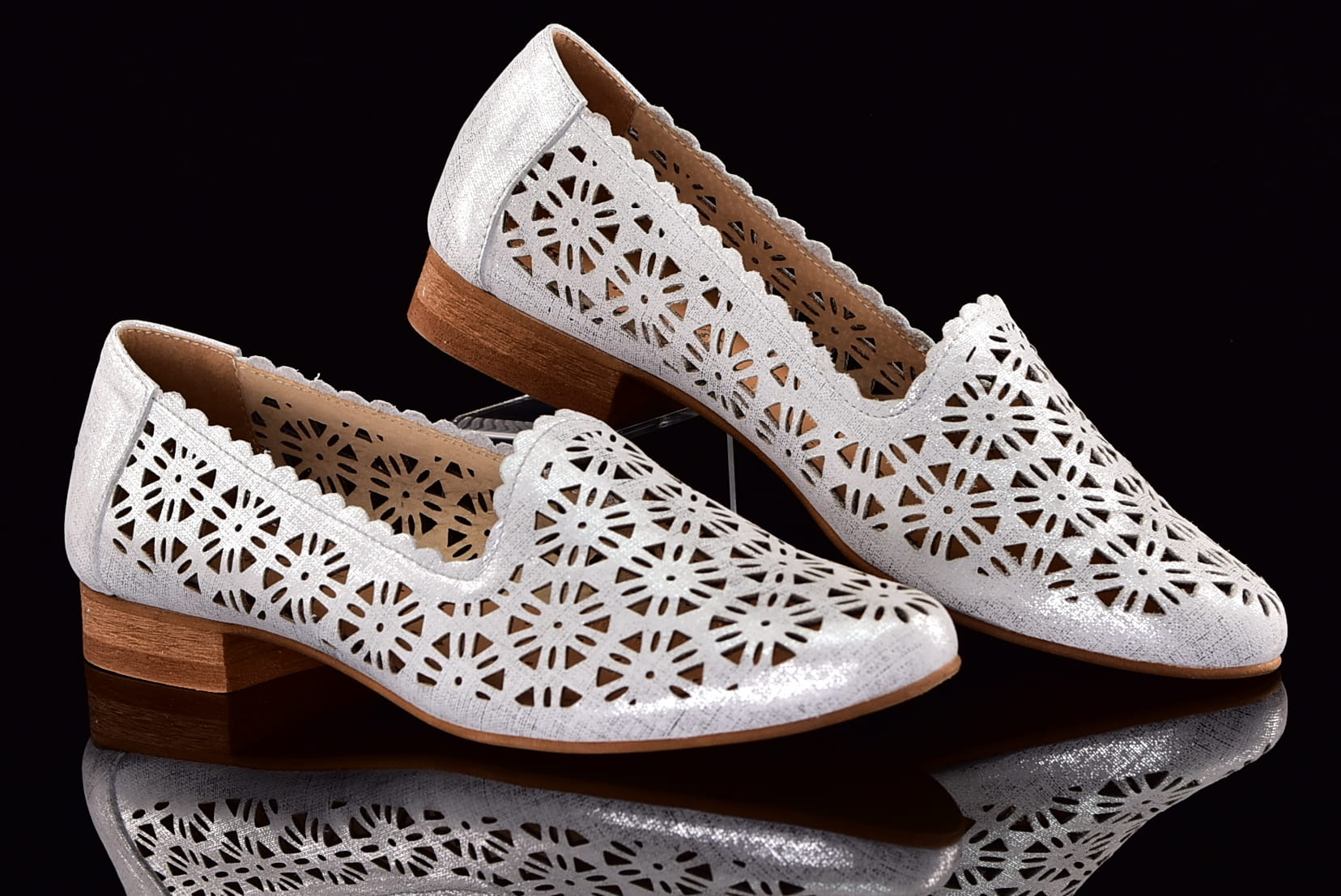 Baleriny lords ażurowe letnie srebro przecierane Laura Piacci 456 - zdjęcie 6