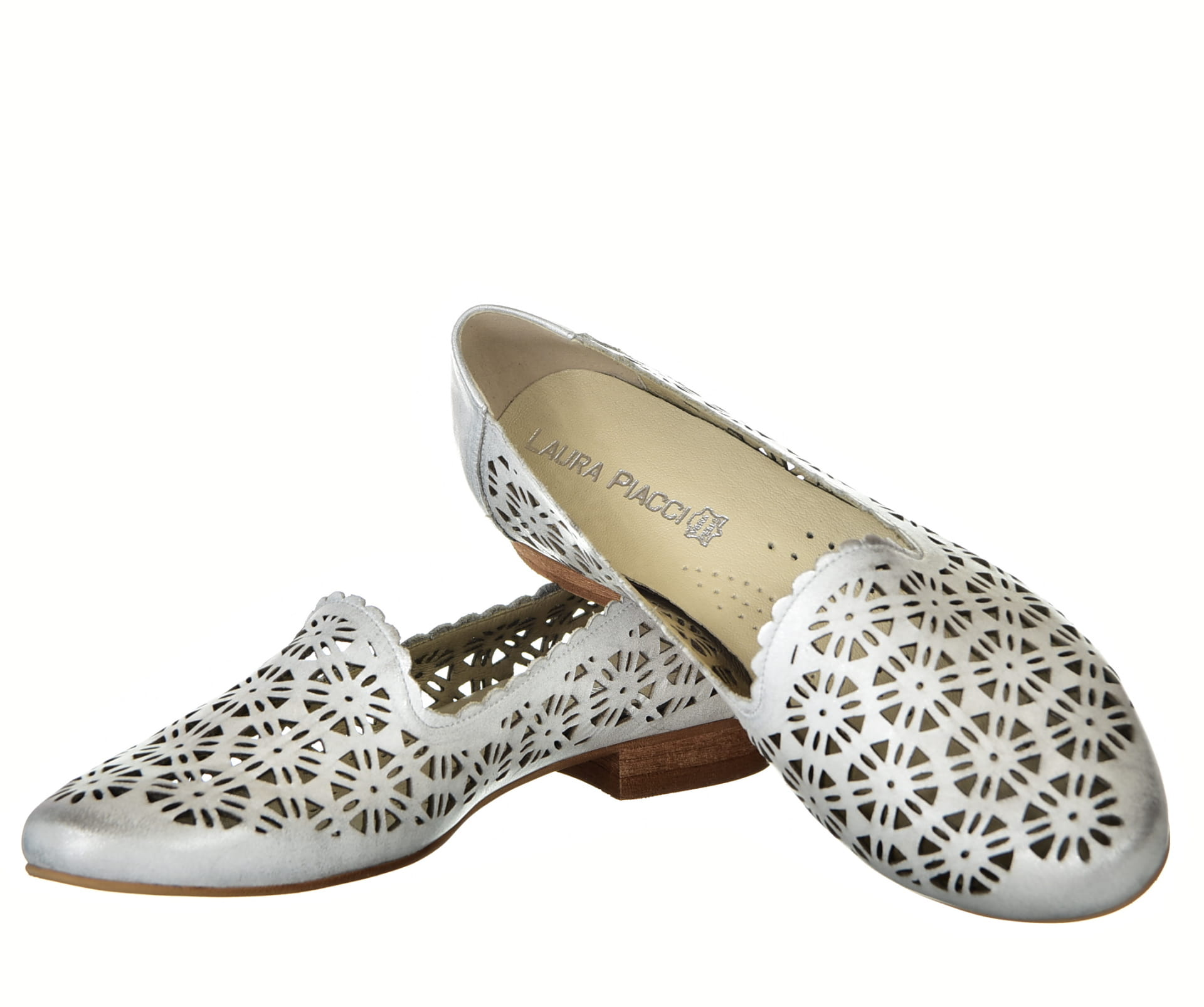 Baleriny lords ażurowe letnie srebro przecierane Laura Piacci 456 - zdjęcie 9