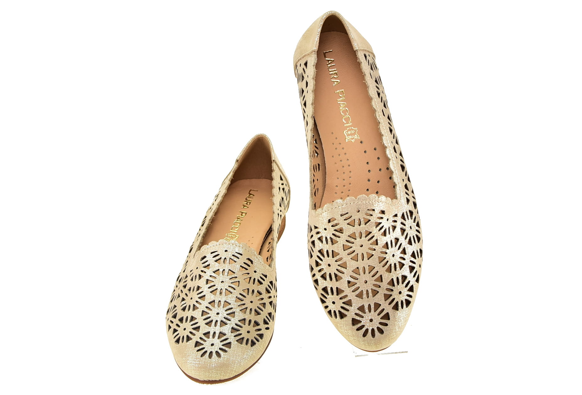 Baleriny Lords Półbuty Ażurowe LAURA PIACCI 456 Fiera złoty - zdjęcie 17