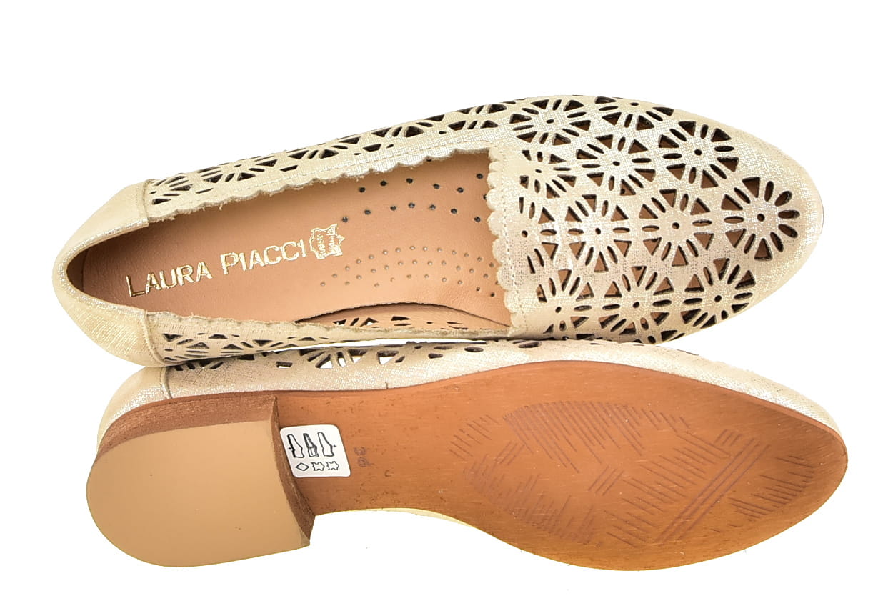 Baleriny Lords Półbuty Ażurowe LAURA PIACCI 456 Fiera złoty - zdjęcie 18