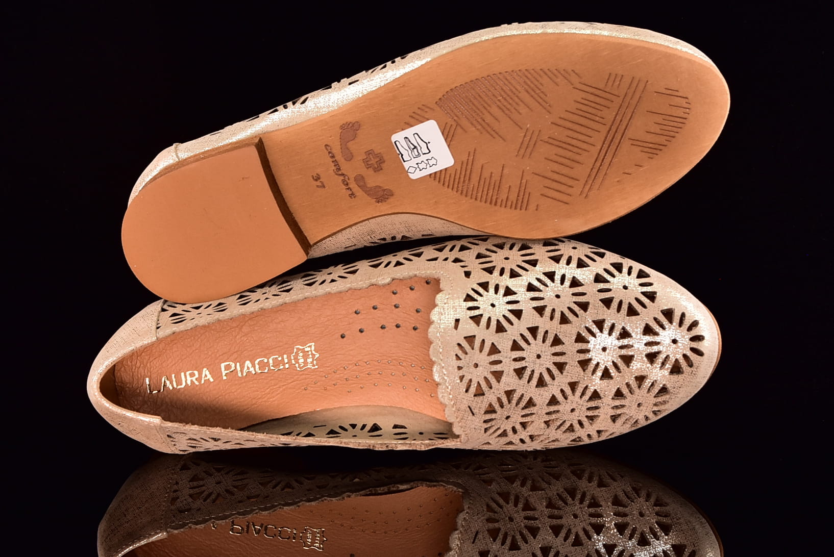 Baleriny Lords Półbuty Ażurowe LAURA PIACCI 456 Fiera złoty - zdjęcie 6