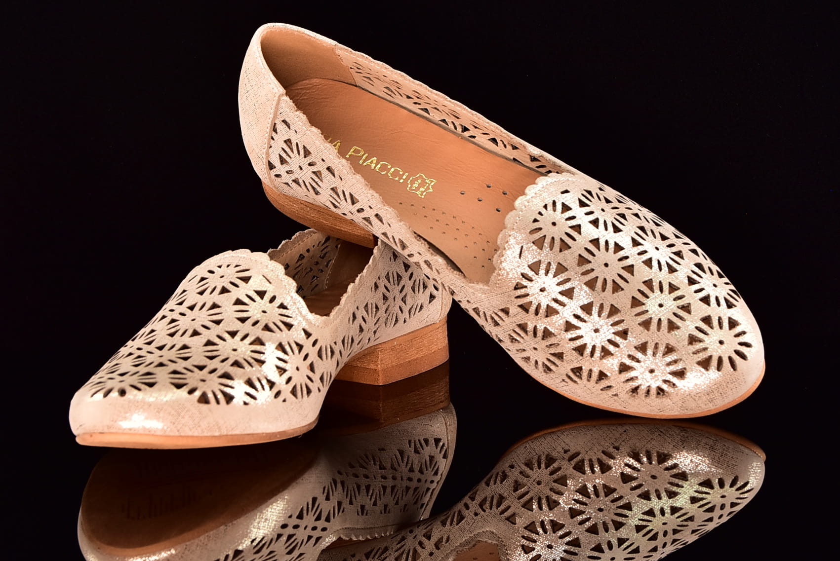 Baleriny Lords Półbuty Ażurowe LAURA PIACCI 456 Fiera złoty - zdjęcie 7