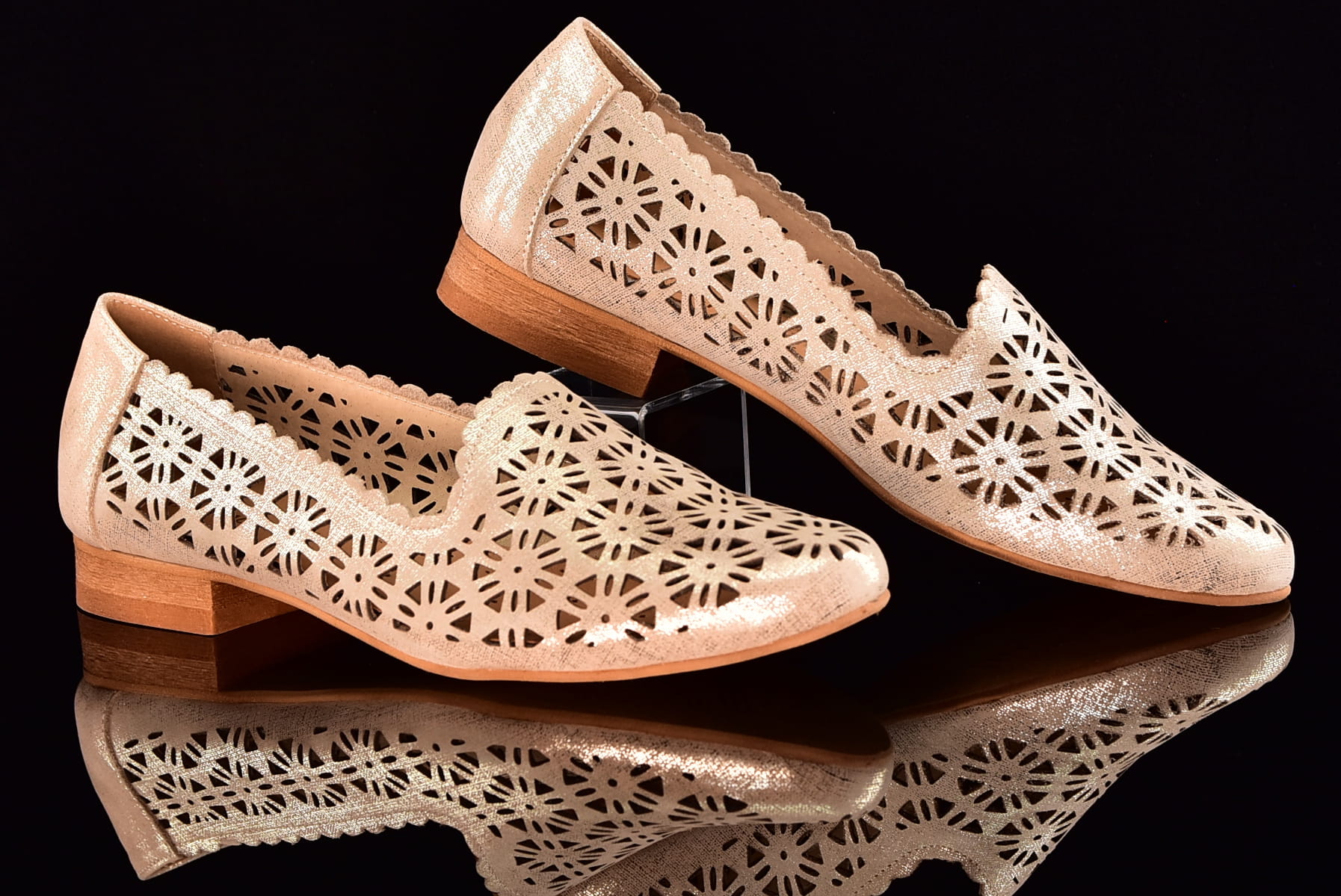 Baleriny Lords Półbuty Ażurowe LAURA PIACCI 456 Fiera złoty - zdjęcie 8