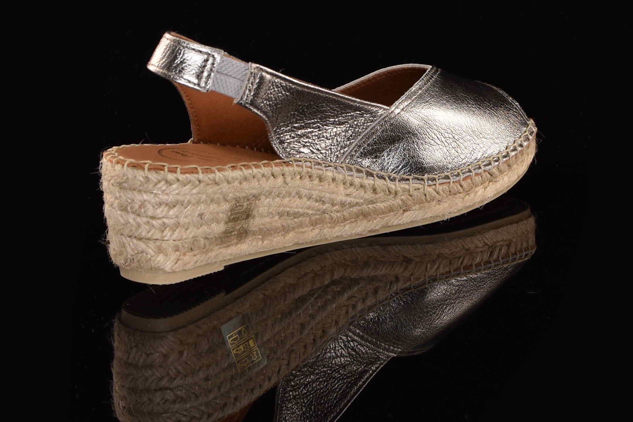 Oryginalne Ręcznie Szyte Hiszpańskie Sandały na Niskim Koturnie Espadryle Odkryte PalceTONI PONS 64051000 BERNIA-P/Steel/Stalowy Brokat - zdjęcie 4