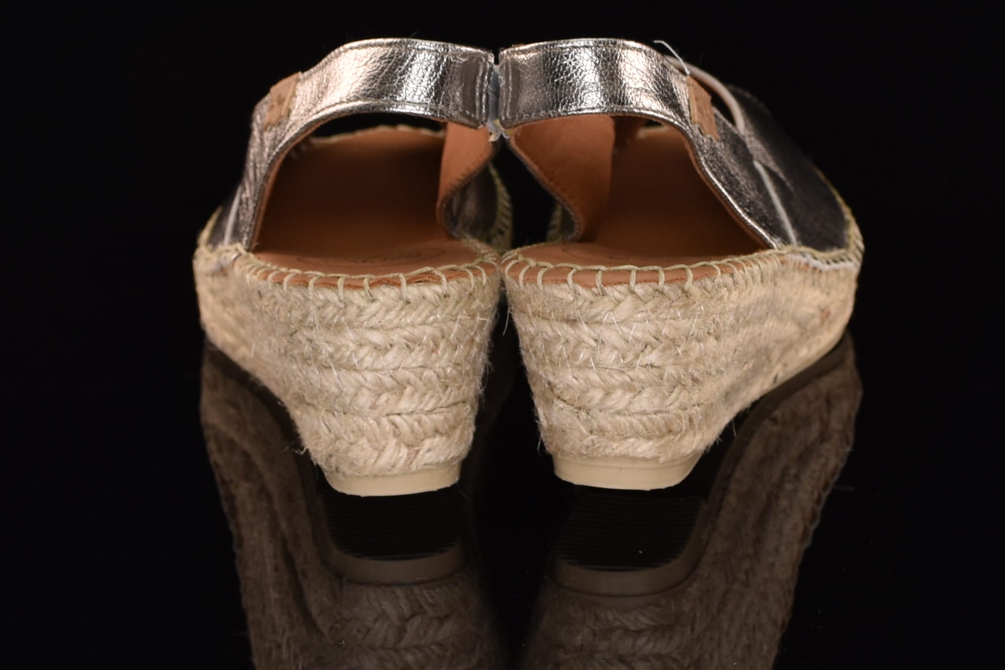 Oryginalne Ręcznie Szyte Hiszpańskie Sandały na Niskim Koturnie Espadryle Odkryte PalceTONI PONS 64051000 BERNIA-P/Steel/Stalowy Brokat - zdjęcie 5