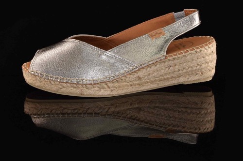 Oryginalne Ręcznie Szyte Hiszpańskie Sandały na Niskim Koturnie Espadryle Odkryte PalceTONI PONS 64051000 BERNIA-P/Steel/Stalowy Brokat - zdjęcie 8