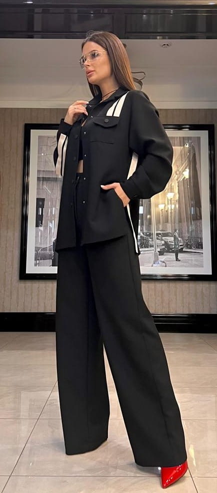 Damski Garnitur Bawełniany Sportowa Elegancja NP 3636 Czarny - zdjęcie 2