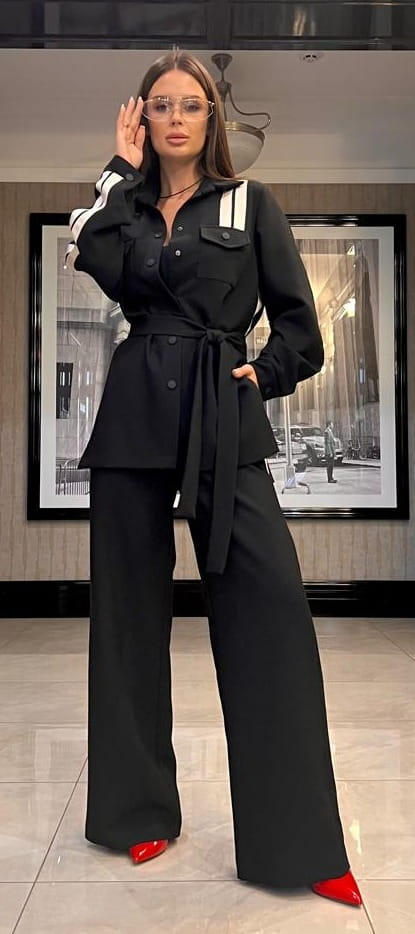 Damski Garnitur Bawełniany Sportowa Elegancja NP 3636 Czarny - zdjęcie 3