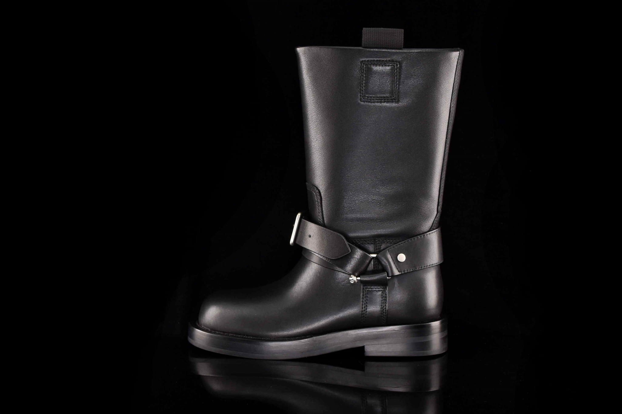 Bikery Damskie Kozaki Botki Styl Motocyklowy Skórzane Hit Sezonu CARINII B9938-353-000-000-000 Czarny