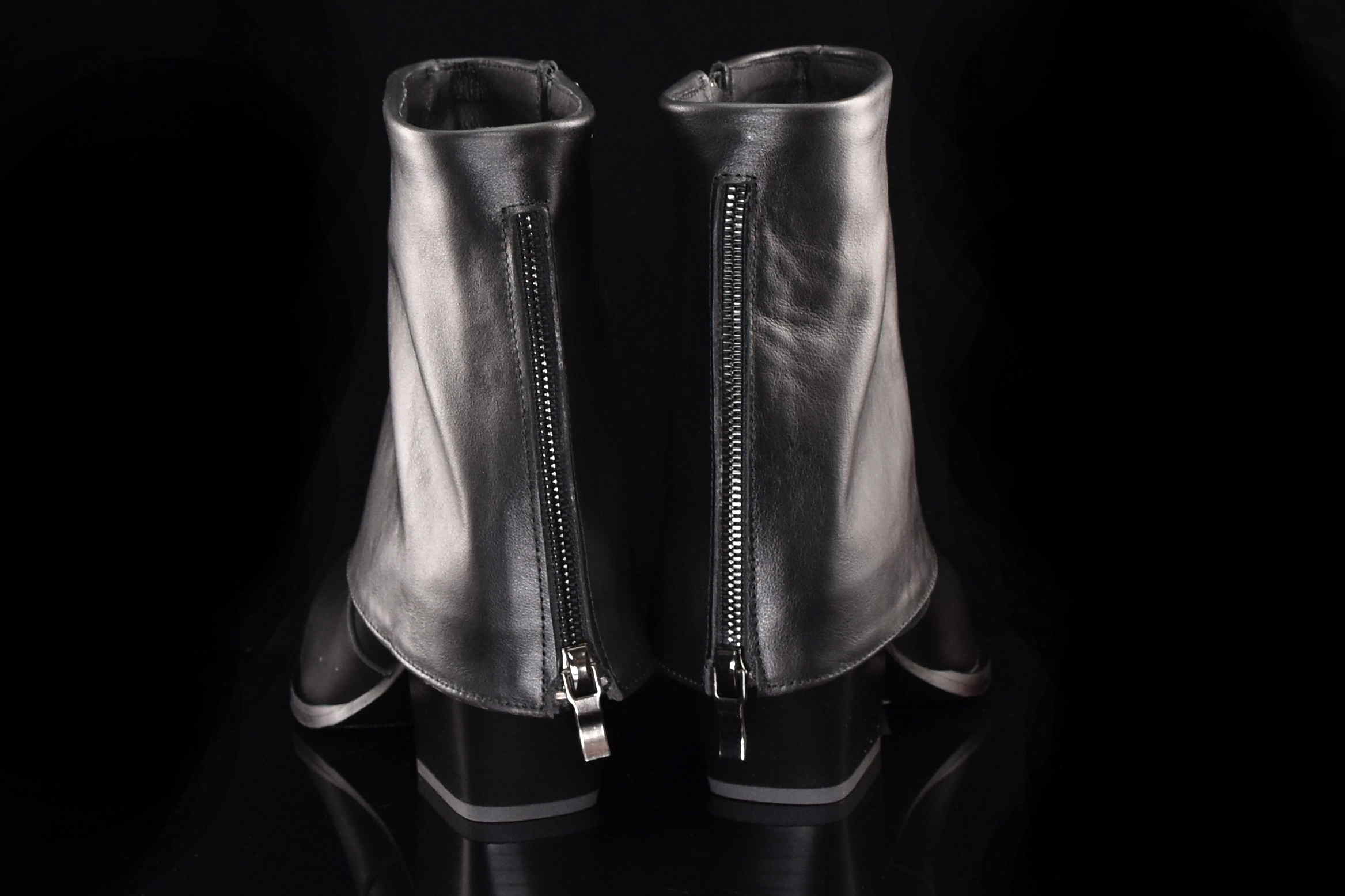 Bikery Damskie Botki Kowbojki Wywijana Cholewka Z Suwakiem Skórzane Hit Sezonu GAMIS 7635 Czarny - zdjęcie 5