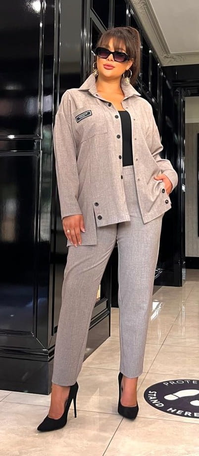 Garnitur Dla Większych Pań Zestaw Sportowa Elegancja NP 3499 Beż - zdjęcie 3