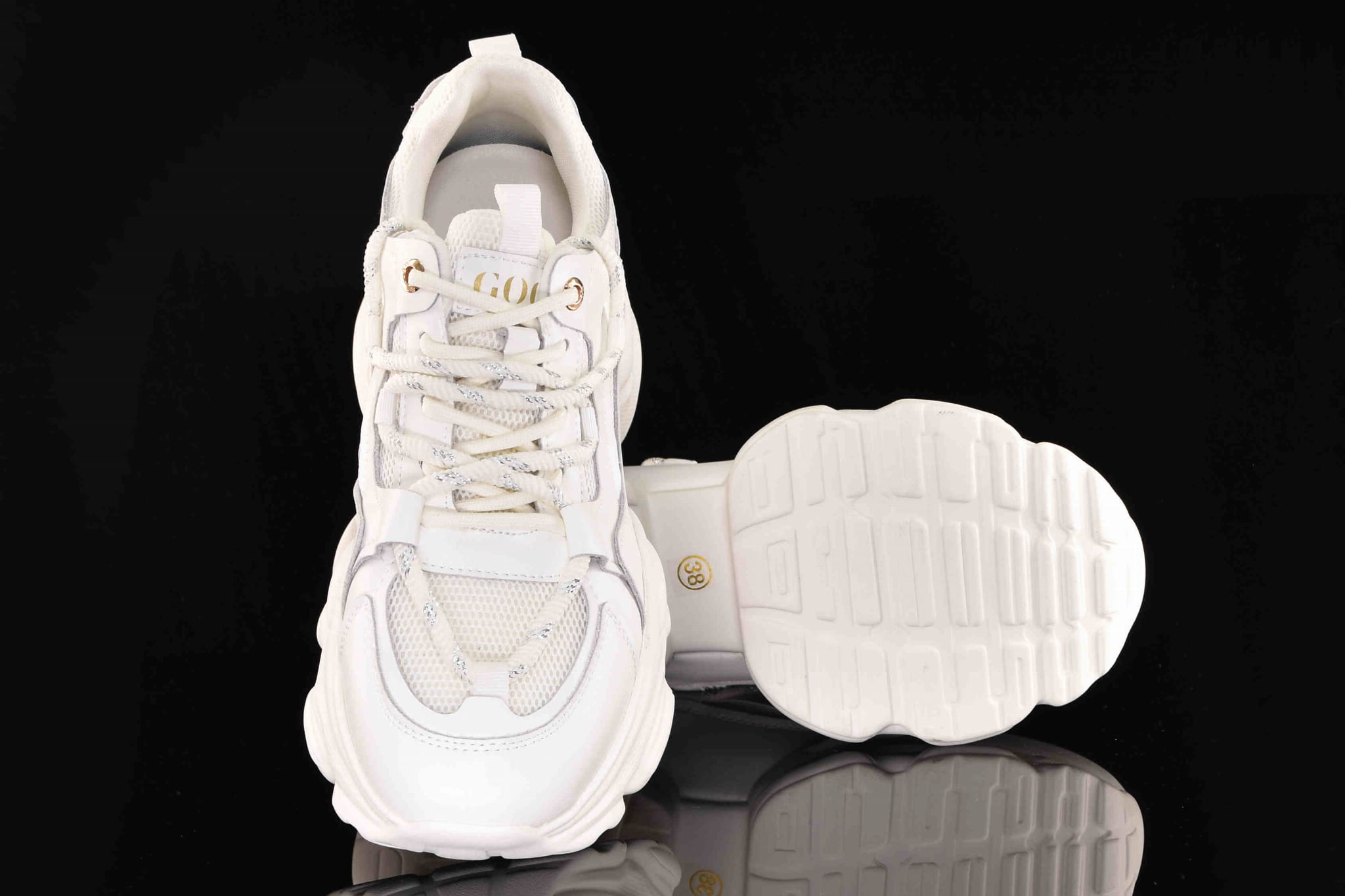 Awangardowe Śnieżno Białe Sneakersy Gruba Podeszwa GOE RR2N4061-White/Biały - zdjęcie 6