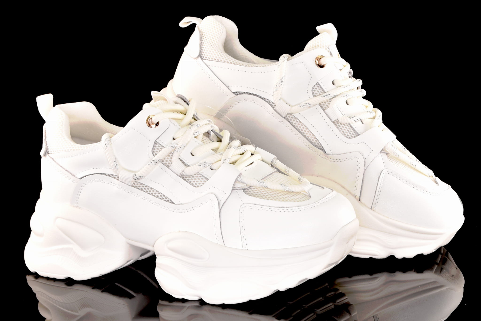 Awangardowe Śnieżno Białe Sneakersy Gruba Podeszwa GOE RR2N4061-White/Biały - zdjęcie 8
