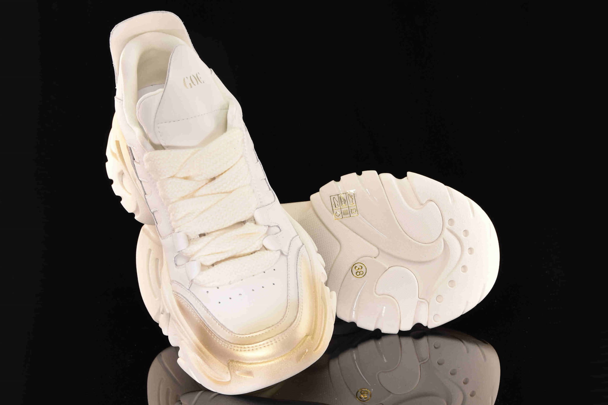 Awangardowe Skórzane Sneakersy Gruba Podeszwa GOE RR2N4040-Beige/Beż - zdjęcie 5