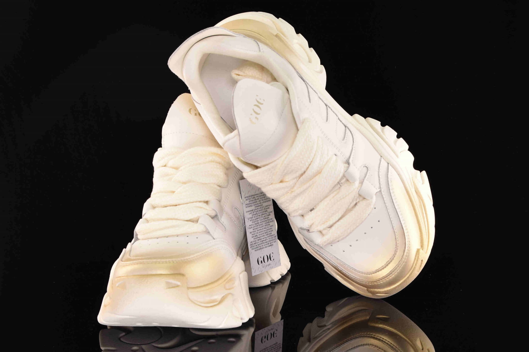 Awangardowe Skórzane Sneakersy Gruba Podeszwa GOE RR2N4040-Beige/Beż - zdjęcie 6