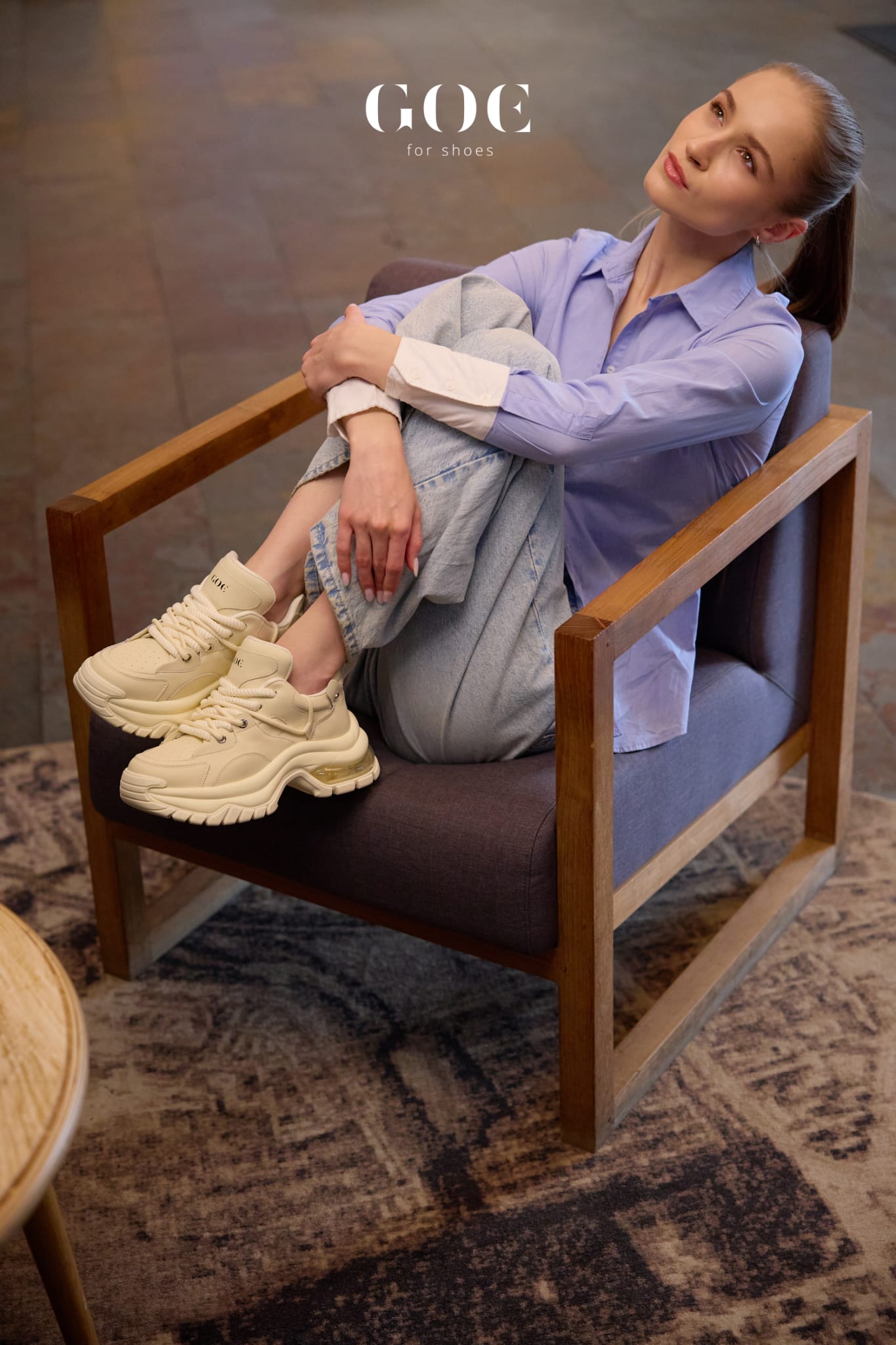 Awangardowe Sneakersy Skóra Gruba Podeszwa GOE RR2N4043 Beige/Beż - zdjęcie 7