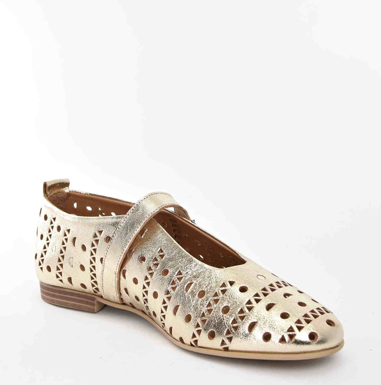 Ekstrawaganckie Baleriny Naturalna Skóra Licowa Ażurowa BOMBONELLA 010.1512/104T 15321/Złoty - zdjęcie 2