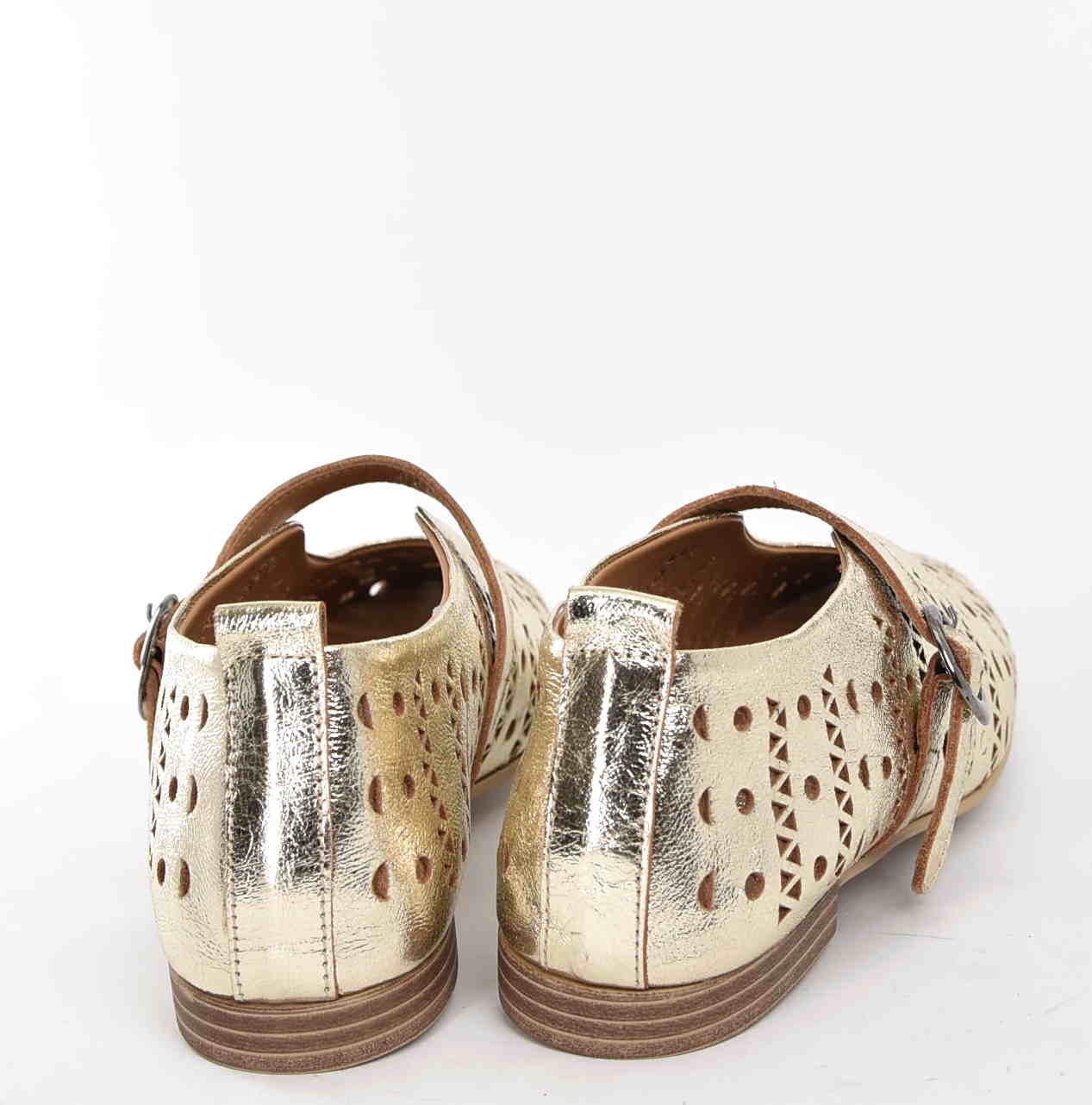 Ekstrawaganckie Baleriny Naturalna Skóra Licowa Ażurowa BOMBONELLA 010.1512/104T 15321/Złoty - zdjęcie 3