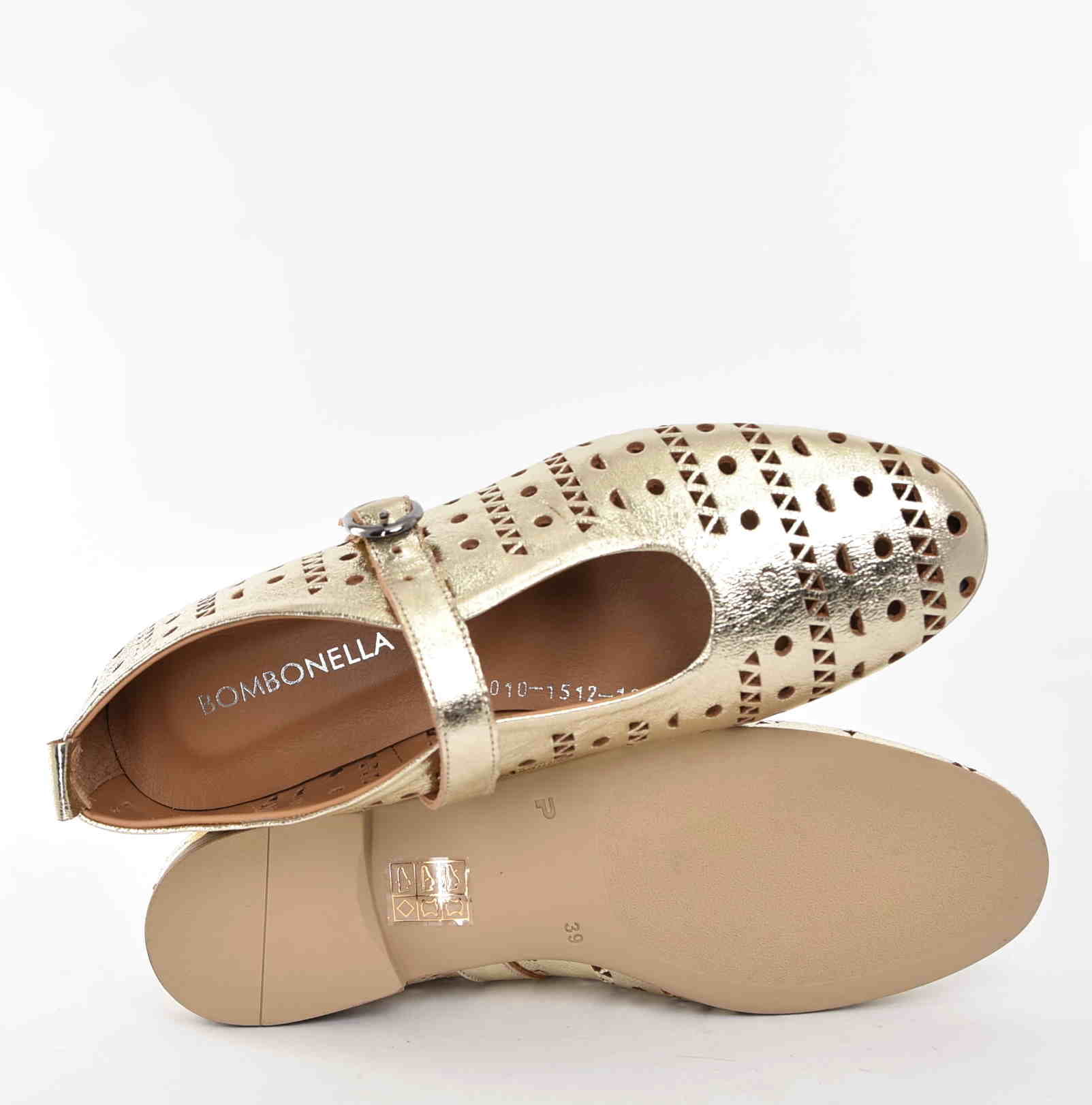 Ekstrawaganckie Baleriny Naturalna Skóra Licowa Ażurowa BOMBONELLA 010.1512/104T 15321/Złoty - zdjęcie 4
