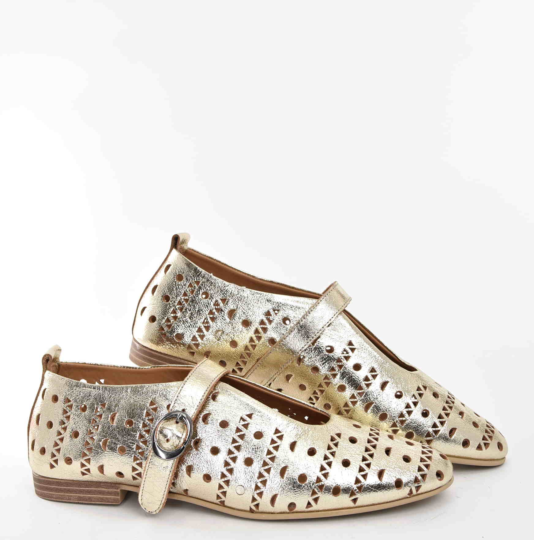 Ekstrawaganckie Baleriny Naturalna Skóra Licowa Ażurowa BOMBONELLA 010.1512/104T 15321/Złoty - zdjęcie 5