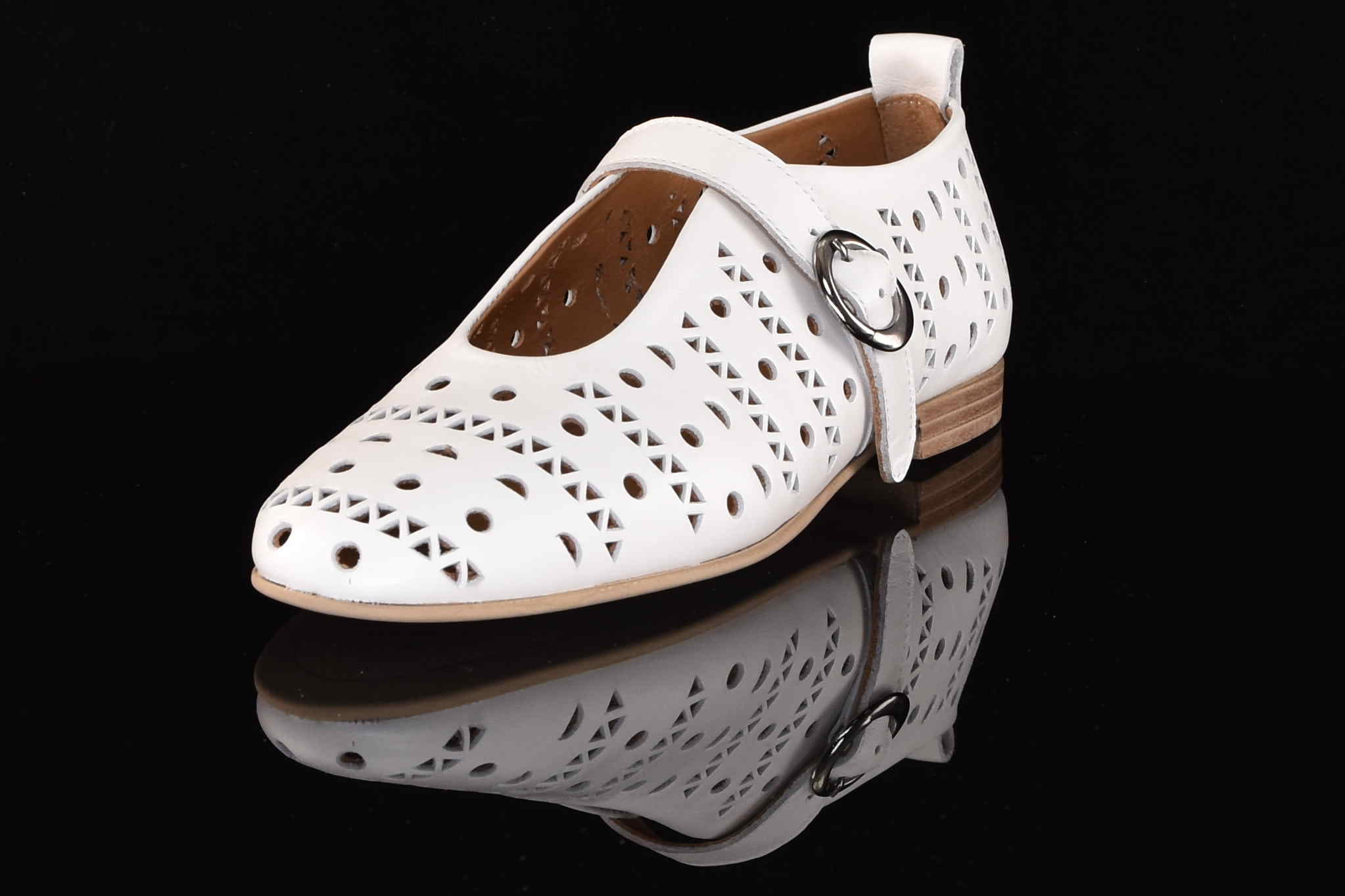 Ekstrawaganckie Baleriny Naturalna Skóra Licowa Ażurowa BOMBONELLA 010.1512/01 T 15321/Biały - zdjęcie 2