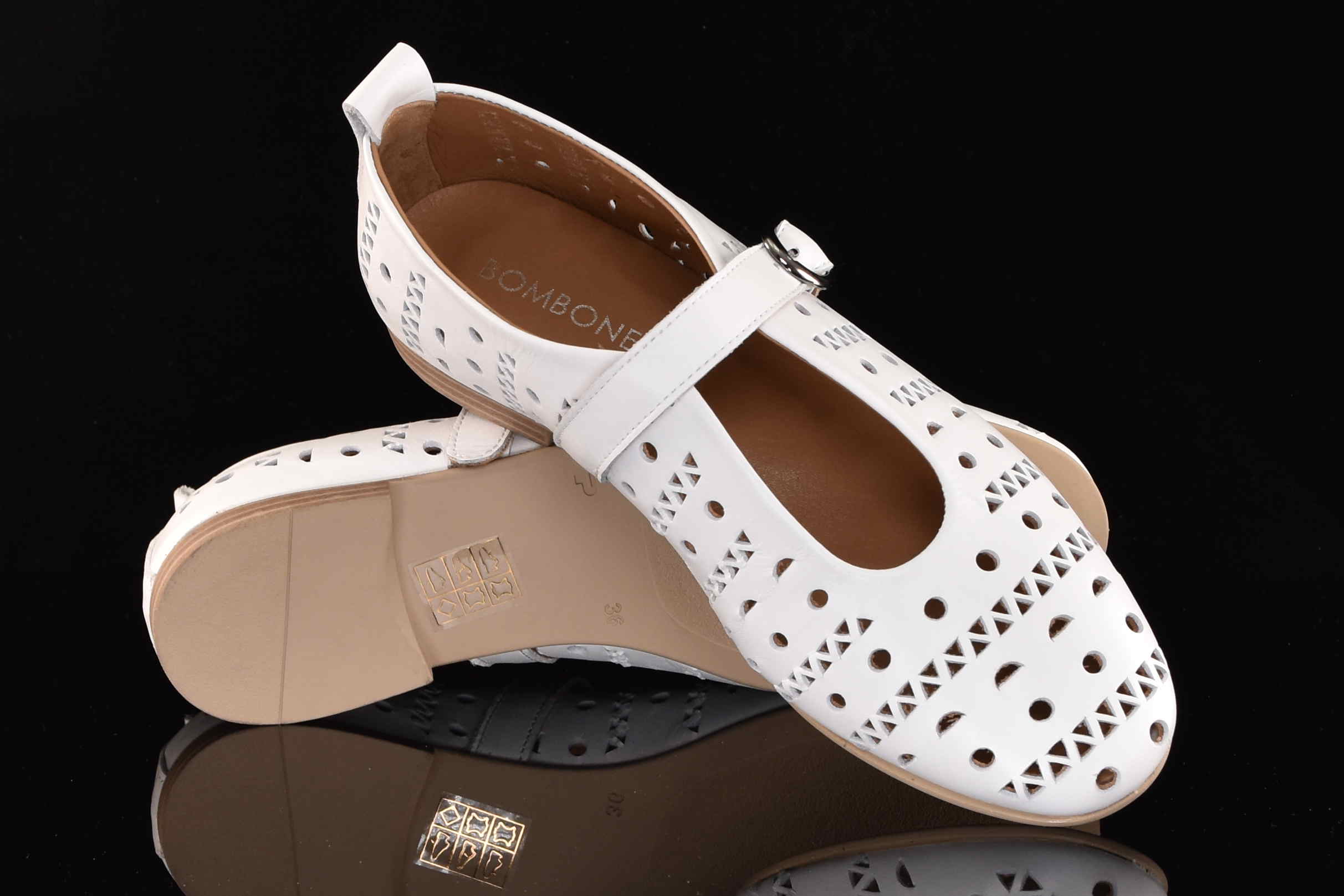 Ekstrawaganckie Baleriny Naturalna Skóra Licowa Ażurowa BOMBONELLA 010.1512/01 T 15321/Biały - zdjęcie 6