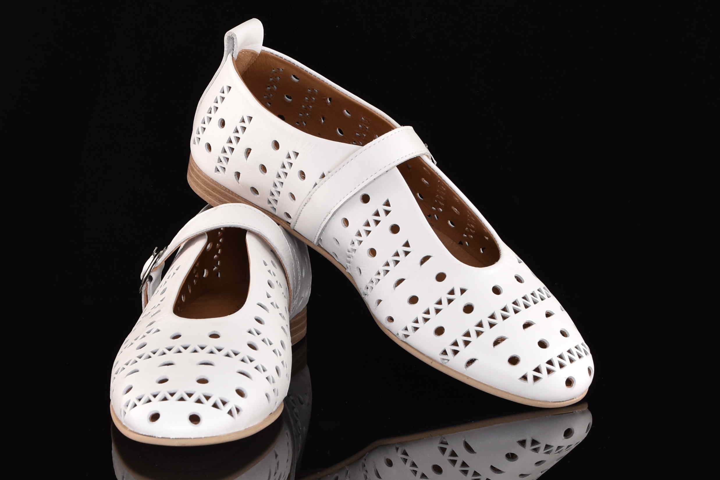 Ekstrawaganckie Baleriny Naturalna Skóra Licowa Ażurowa BOMBONELLA 010.1512/01 T 15321/Biały - zdjęcie 7