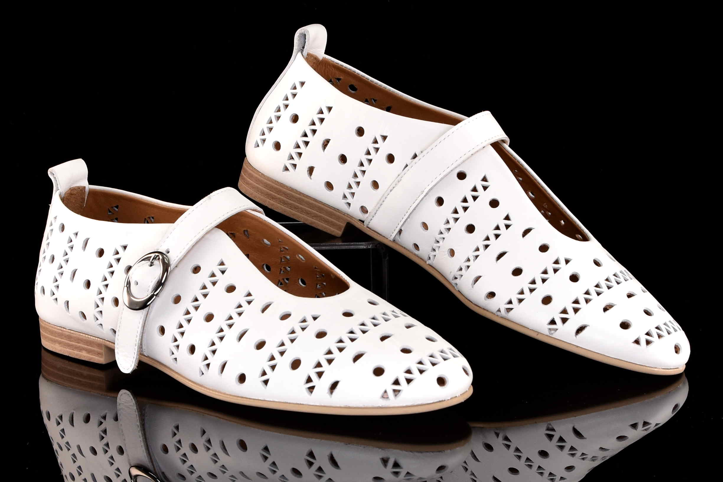 Ekstrawaganckie Baleriny Naturalna Skóra Licowa Ażurowa BOMBONELLA 010.1512/01 T 15321/Biały - zdjęcie 8