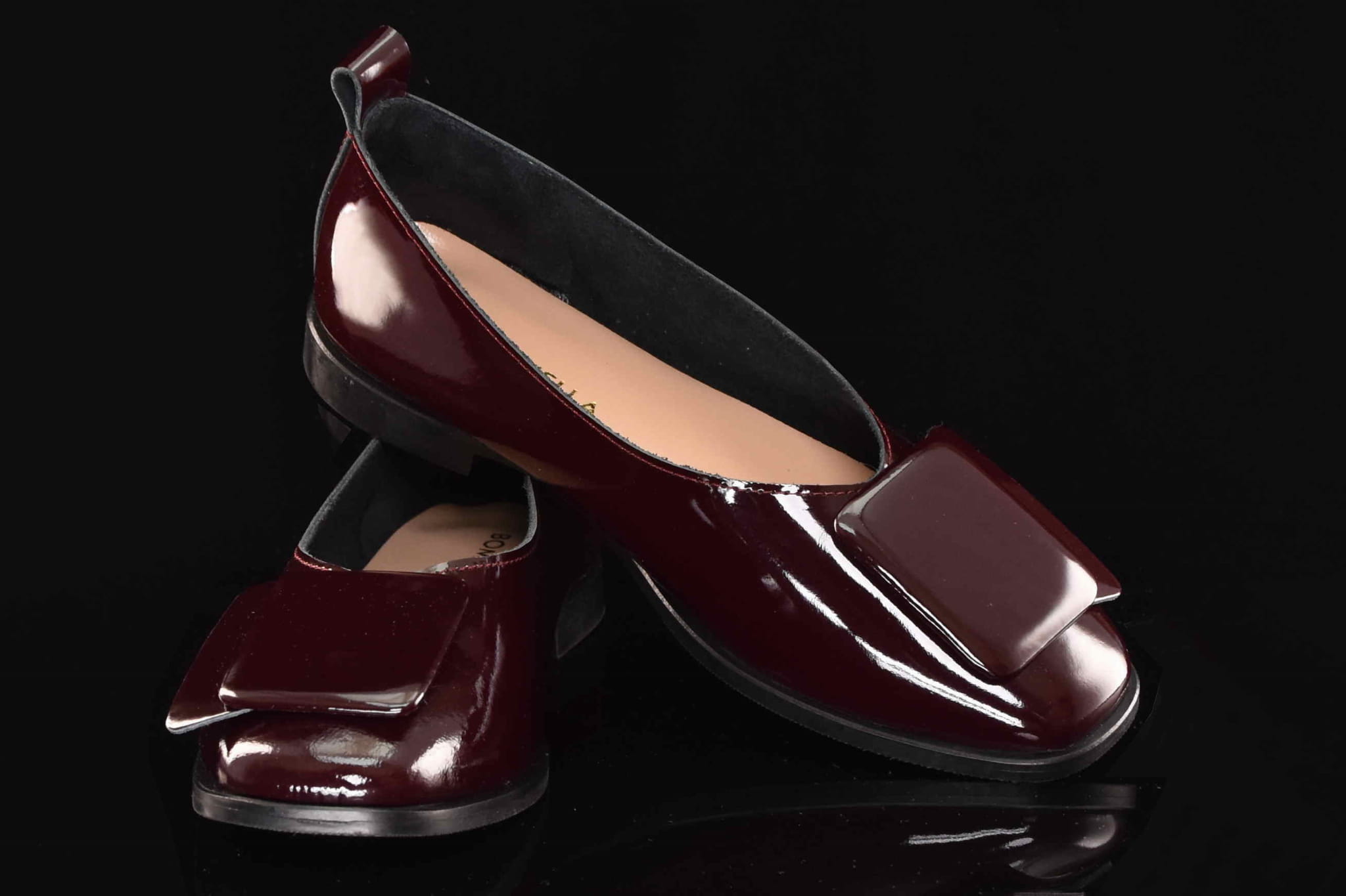 Eleganckie Skórzane Lakierowane Baleriny BOMBONELLA 385 1976/33-7 Bordo - zdjęcie 7