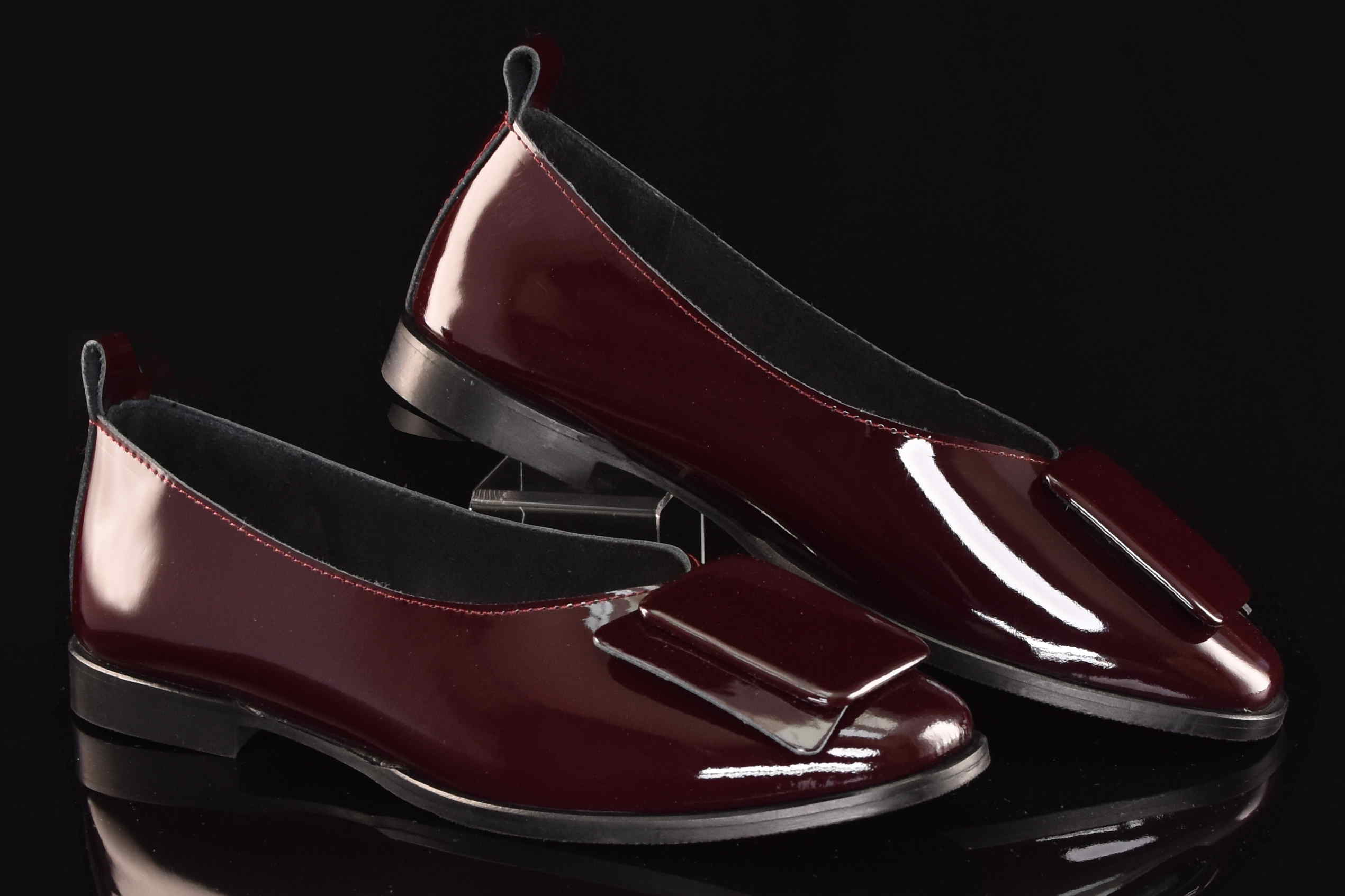 Eleganckie Skórzane Lakierowane Baleriny BOMBONELLA 385 1976/33-7 Bordo - zdjęcie 8