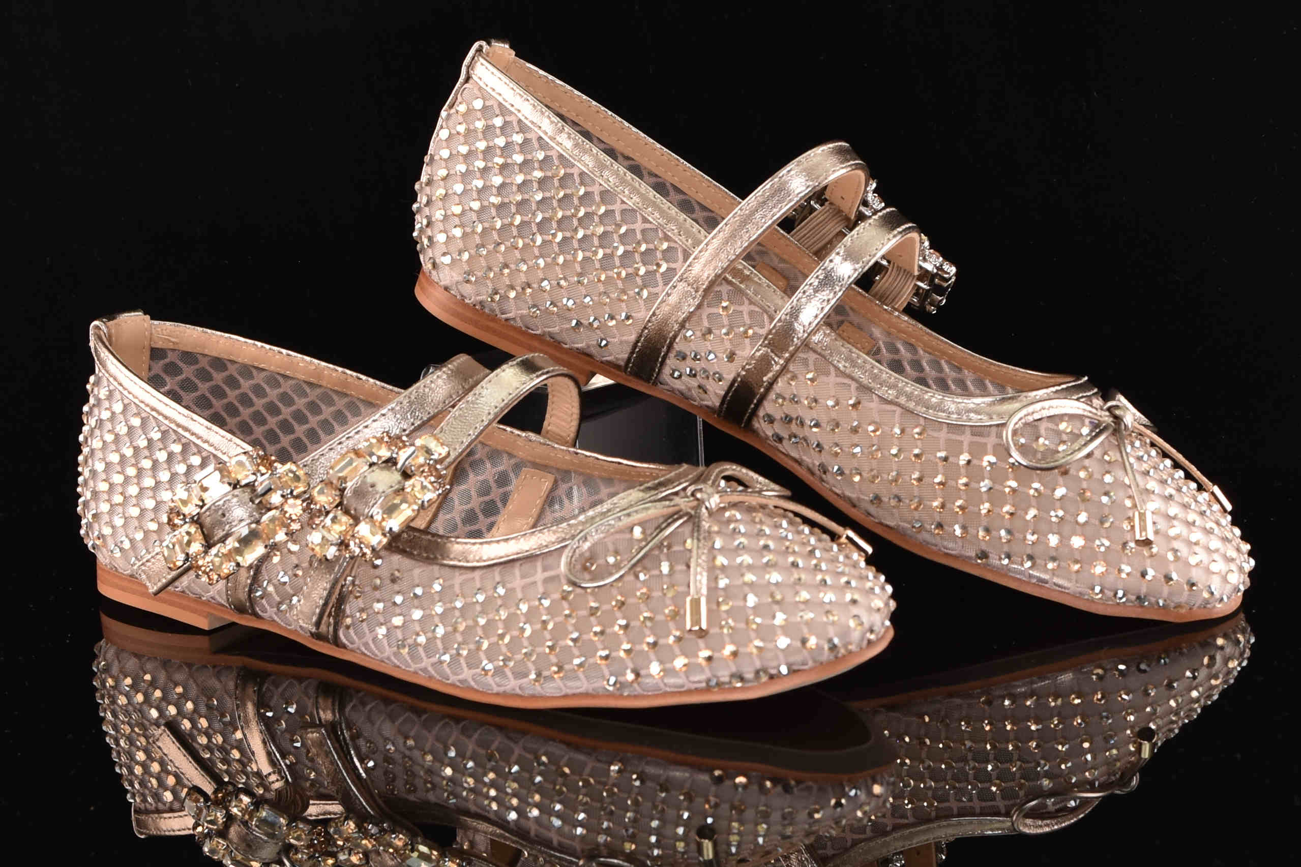 Obłędne Baleriny Siatka z Cyrkoniami Zapinane na Dwa Paseczki ALMA EN PENA V250532 Diva Bronze/Złoty - zdjęcie 8