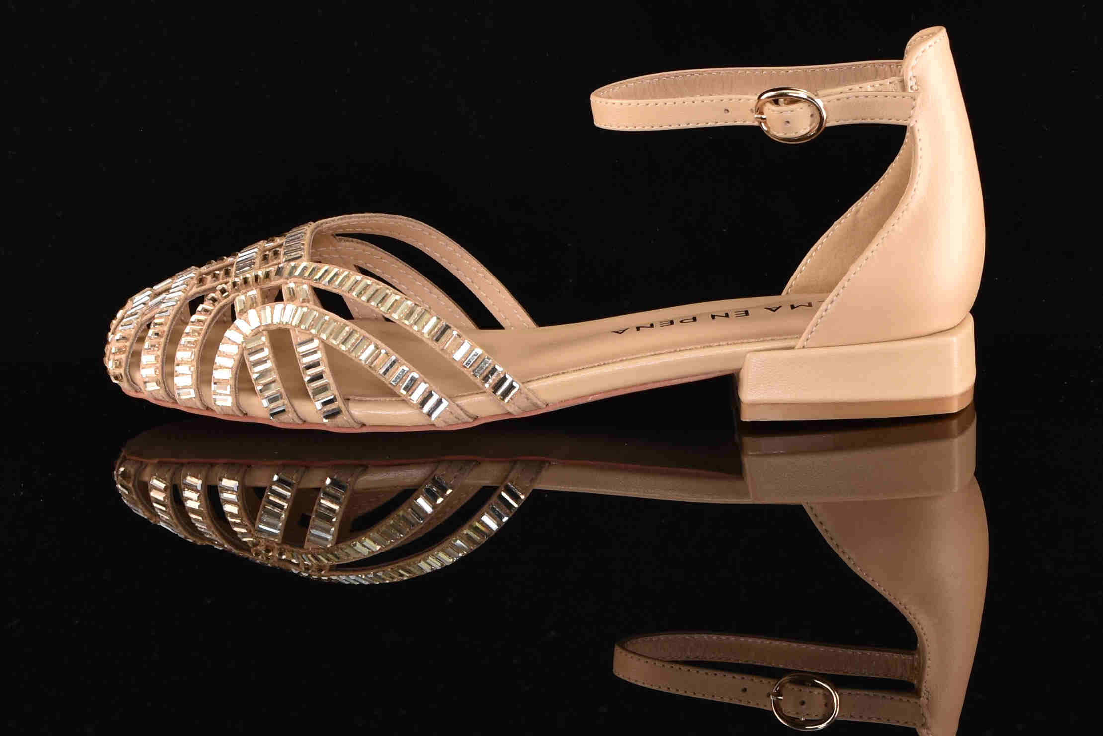 Eleganckie Sandały ze Skóry Naturalnej z Kryształkami Rozmiary Do 42 ALMA EN PENA V250411 Napa Sand/Beż - zdjęcie 1