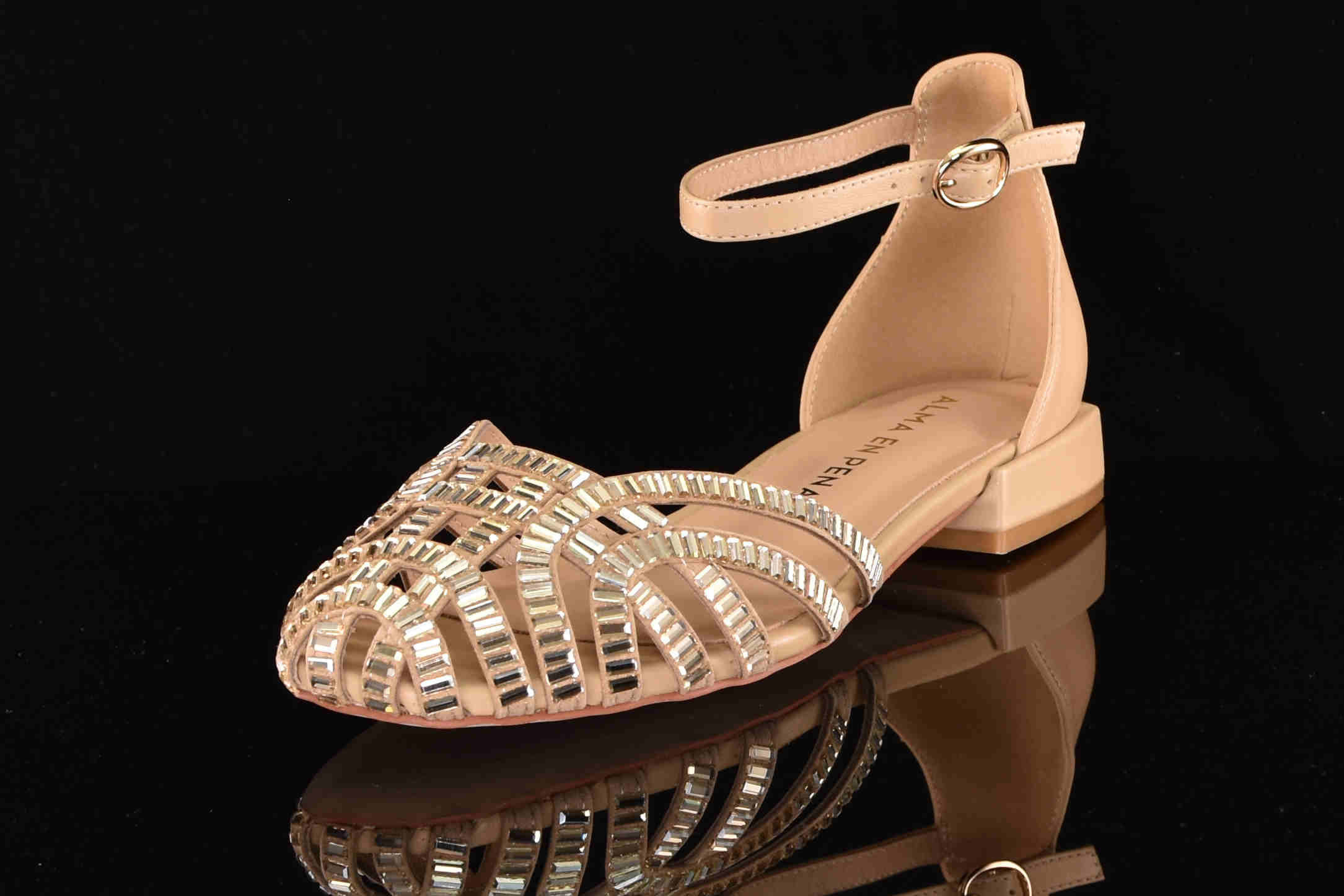 Eleganckie Sandały ze Skóry Naturalnej z Kryształkami Rozmiary Do 42 ALMA EN PENA V250411 Napa Sand/Beż - zdjęcie 2