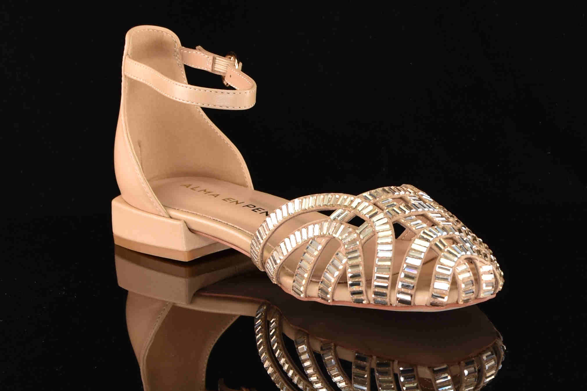Eleganckie Sandały ze Skóry Naturalnej z Kryształkami Rozmiary Do 42 ALMA EN PENA V250411 Napa Sand/Beż - zdjęcie 3