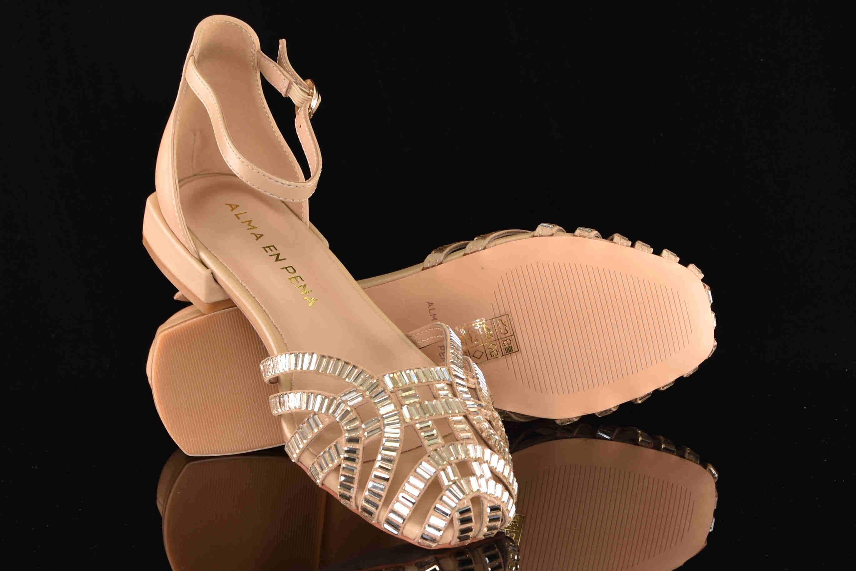 Eleganckie Sandały ze Skóry Naturalnej z Kryształkami Rozmiary Do 42 ALMA EN PENA V250411 Napa Sand/Beż - zdjęcie 6