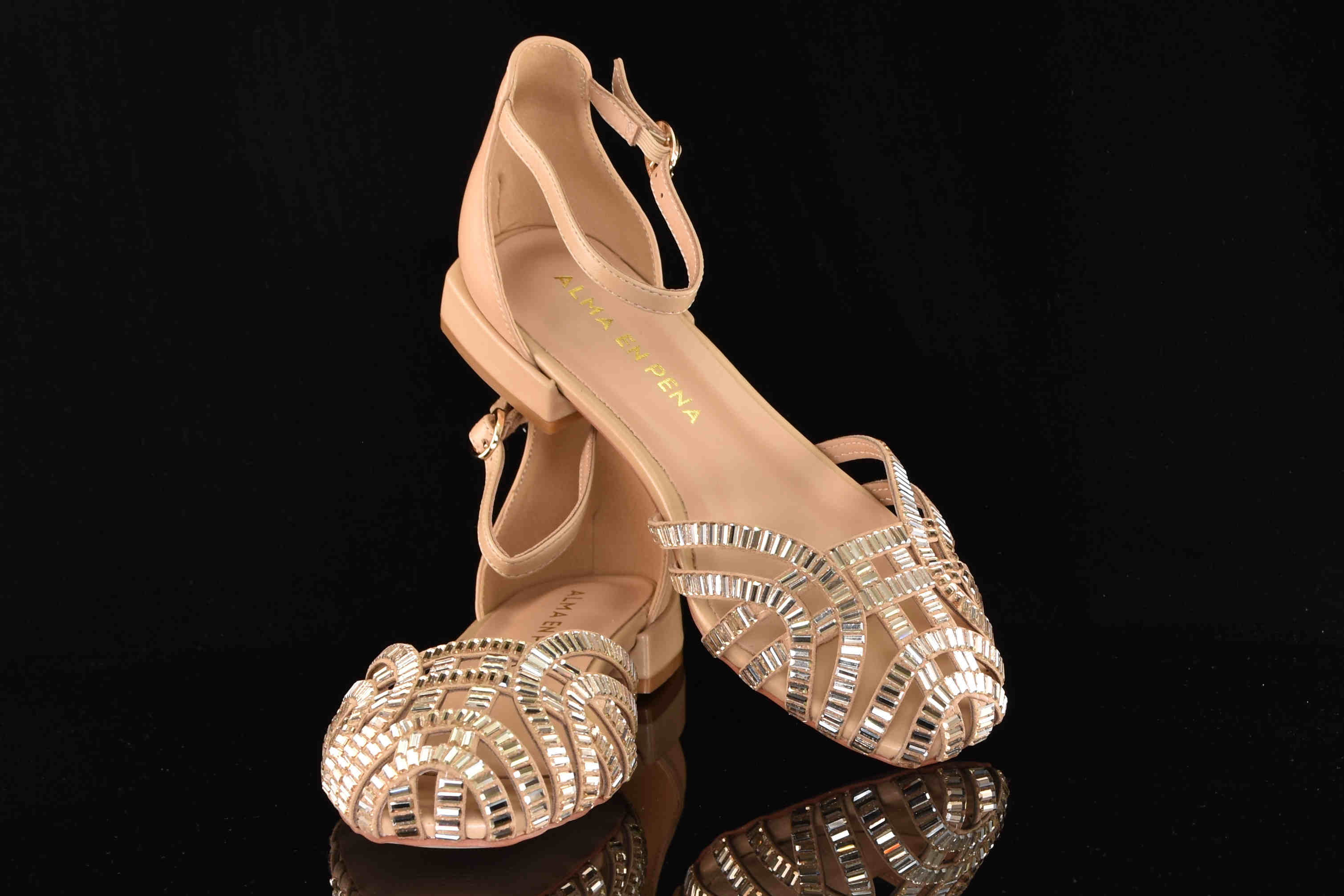 Eleganckie Sandały ze Skóry Naturalnej z Kryształkami Rozmiary Do 42 ALMA EN PENA V250411 Napa Sand/Beż - zdjęcie 7