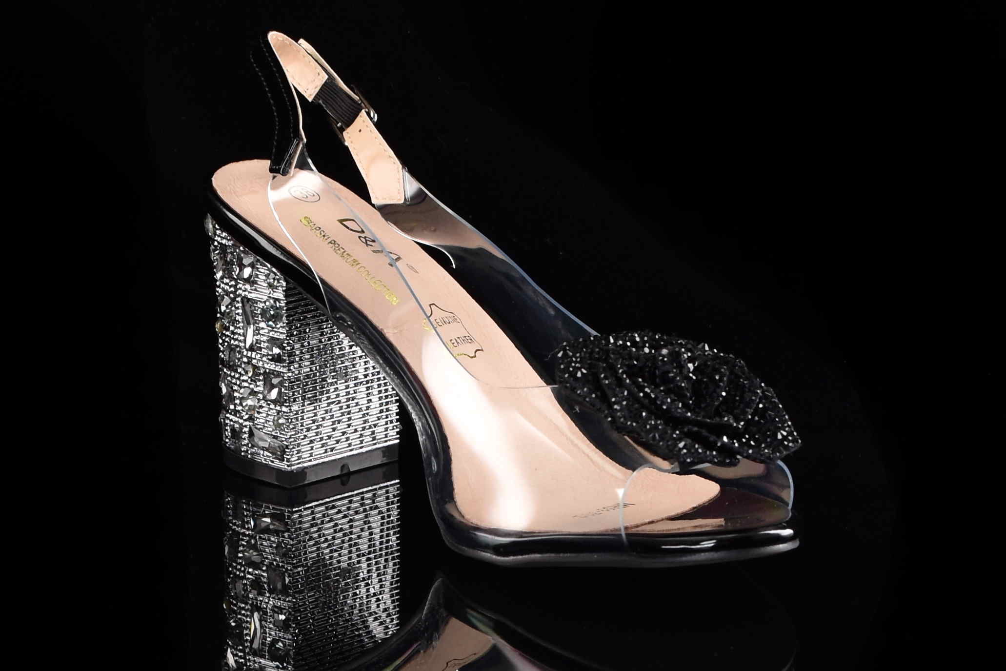 Glamour Silikonowe Sandałki "Żelki” na Zdobionym Obcasie Blask i Komfort Klasy Premium D&A Barski MR51-702 BLACK/Czarny - zdjęcie 3