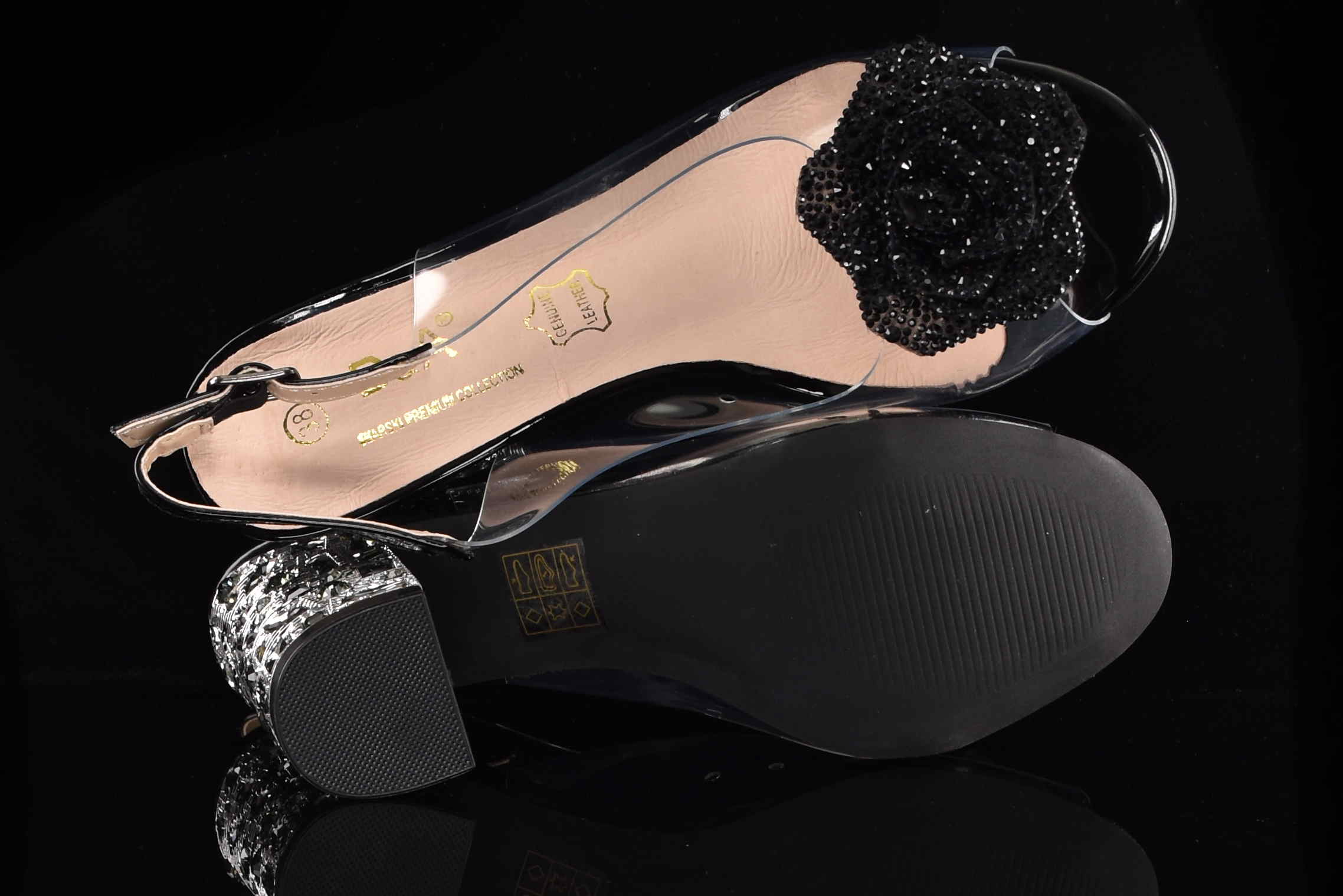 Glamour Silikonowe Sandałki "Żelki” na Zdobionym Obcasie Blask i Komfort Klasy Premium D&A Barski MR51-702 BLACK/Czarny - zdjęcie 6