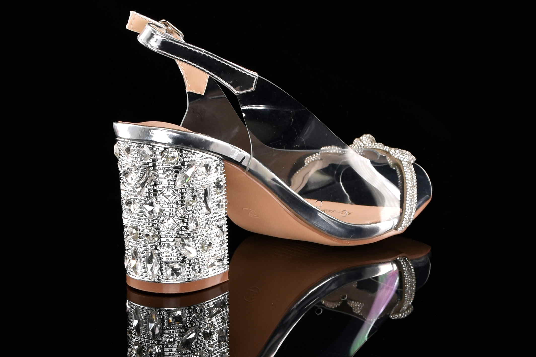 Glamour Silikonowe Sandałki "Żelki” na Zdobionym Obcasie Blask i Komfort Klasy Premium D&A Barski MR51-705 SILVER/Srebrny - zdjęcie 4