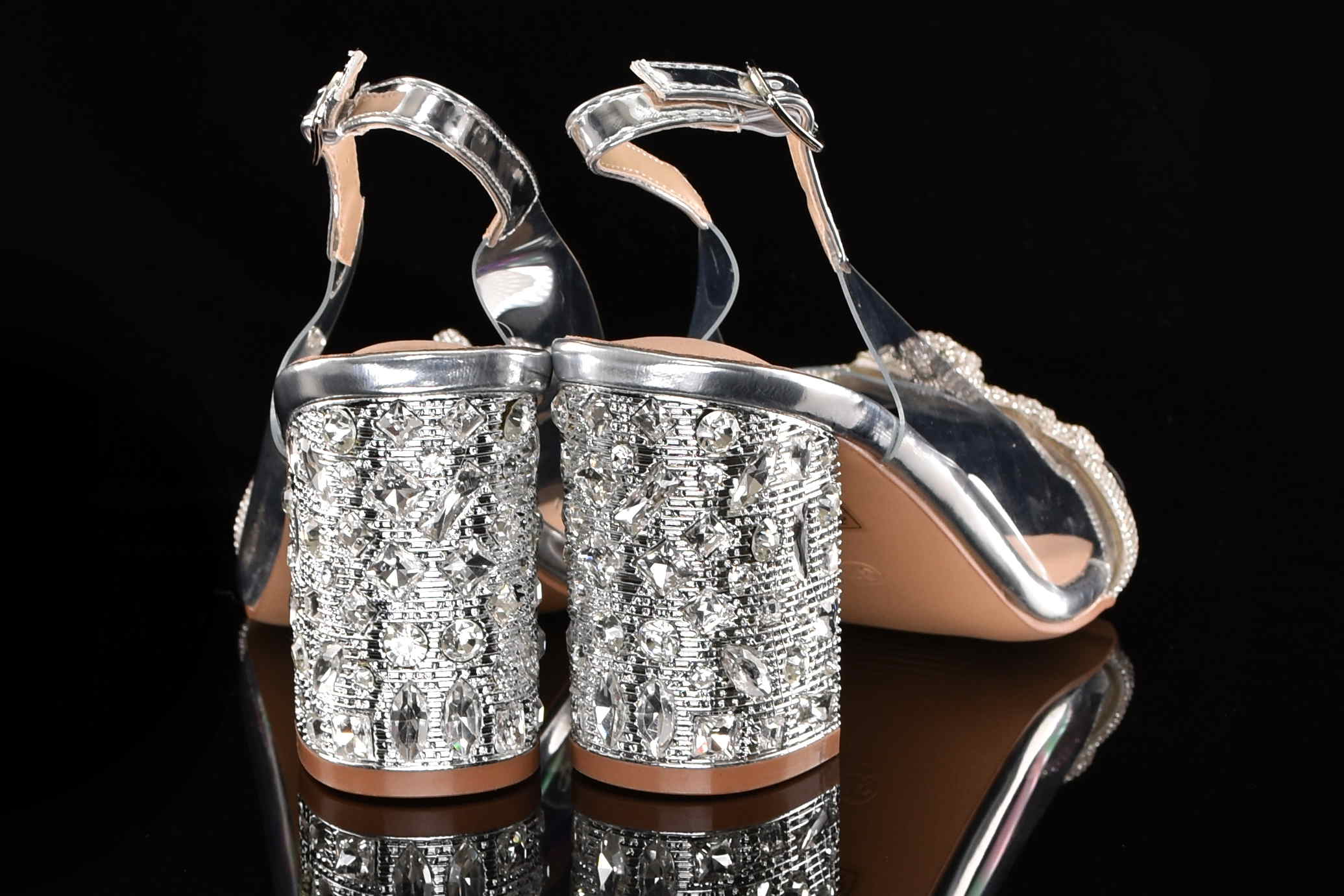 Glamour Silikonowe Sandałki "Żelki” na Zdobionym Obcasie Blask i Komfort Klasy Premium D&A Barski MR51-705 SILVER/Srebrny - zdjęcie 5