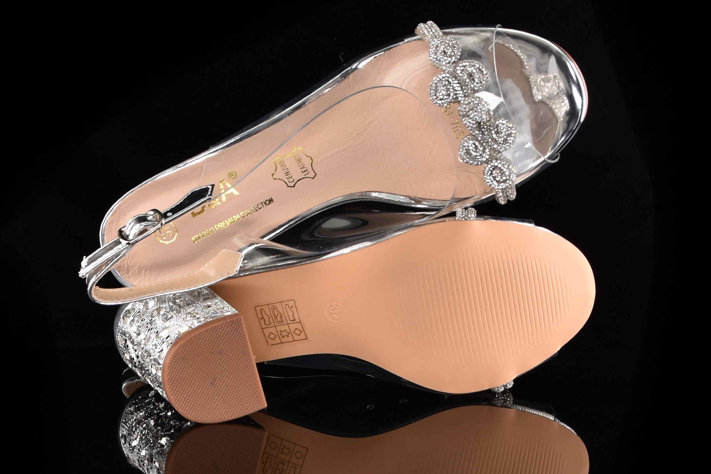 Glamour Silikonowe Sandałki "Żelki” na Zdobionym Obcasie Blask i Komfort Klasy Premium D&A Barski MR51-705 SILVER/Srebrny - zdjęcie 6