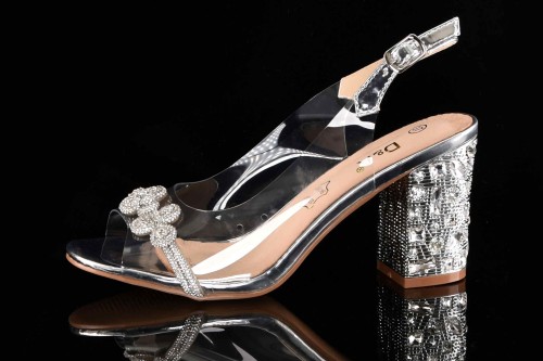 Glamour Silikonowe Sandałki "Żelki” na Zdobionym Obcasie Blask i Komfort Klasy Premium D&A Barski MR51-705 SILVER/Srebrny - zdjęcie 9