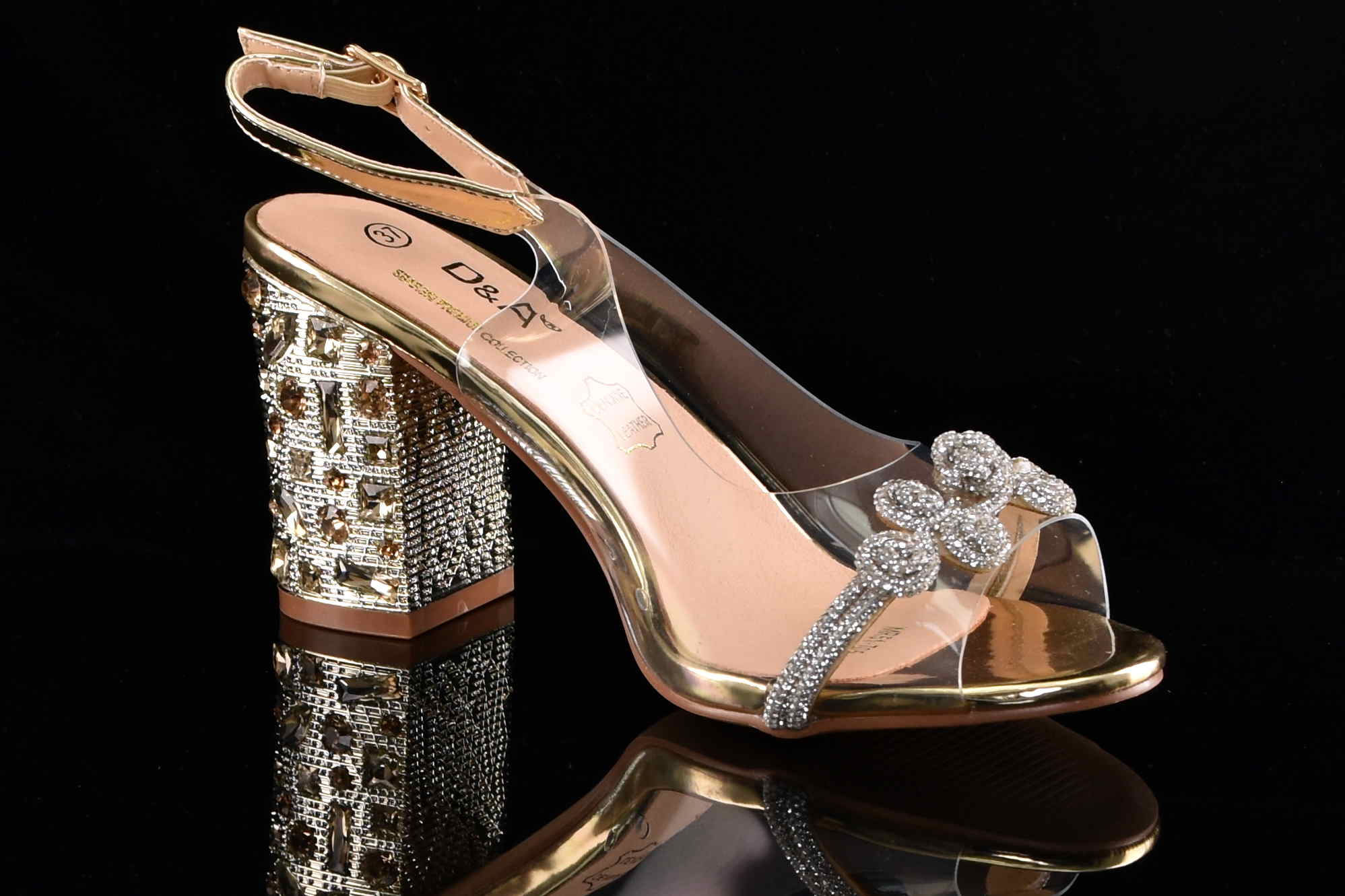 Glamour Silikonowe Sandałki "Żelki” na Zdobionym Obcasie Blask i Komfort Klasy Premium D&A Barski MR51-705 GOLD/Złoty - zdjęcie 3