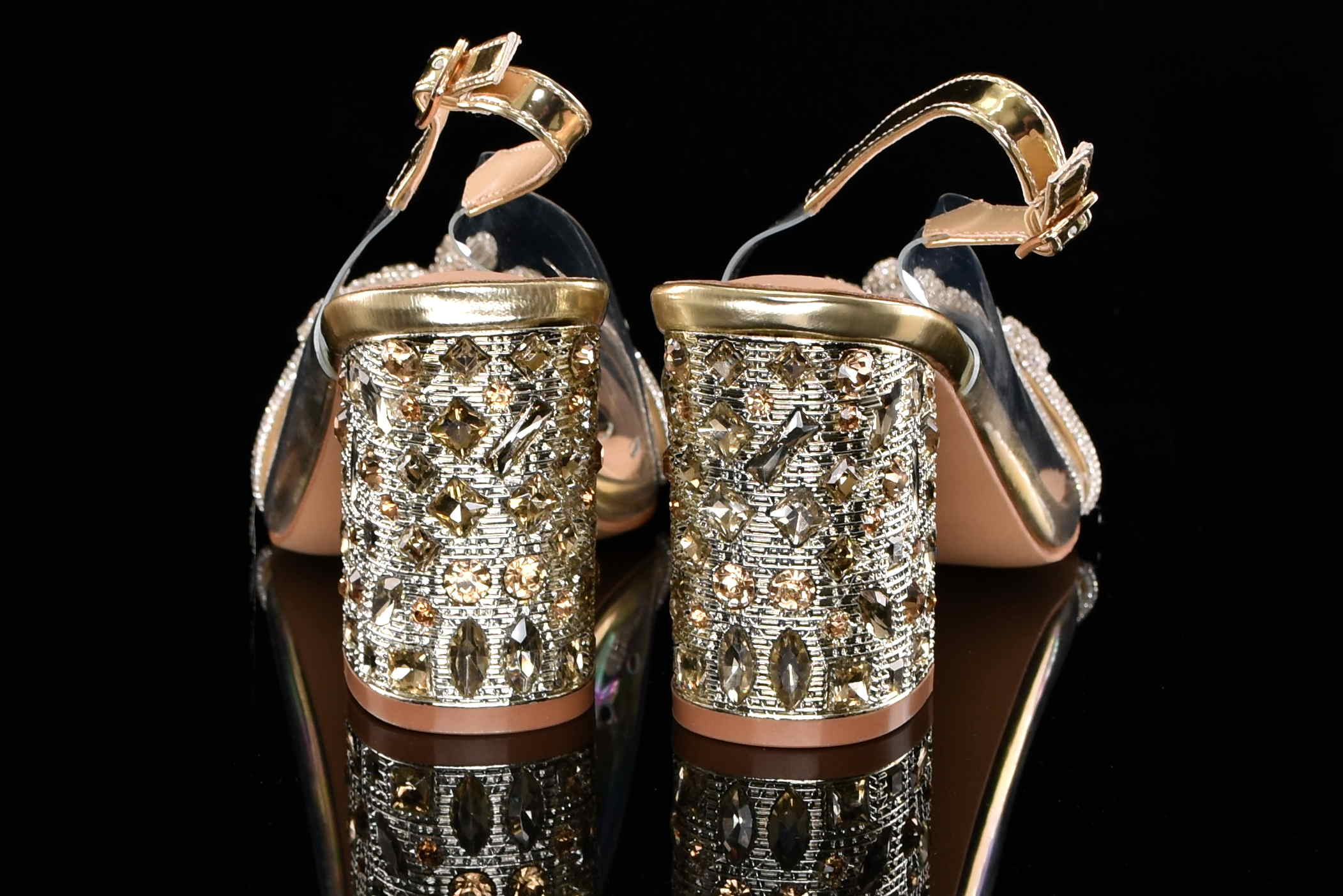 Glamour Silikonowe Sandałki "Żelki” na Zdobionym Obcasie Blask i Komfort Klasy Premium D&A Barski MR51-705 GOLD/Złoty - zdjęcie 5