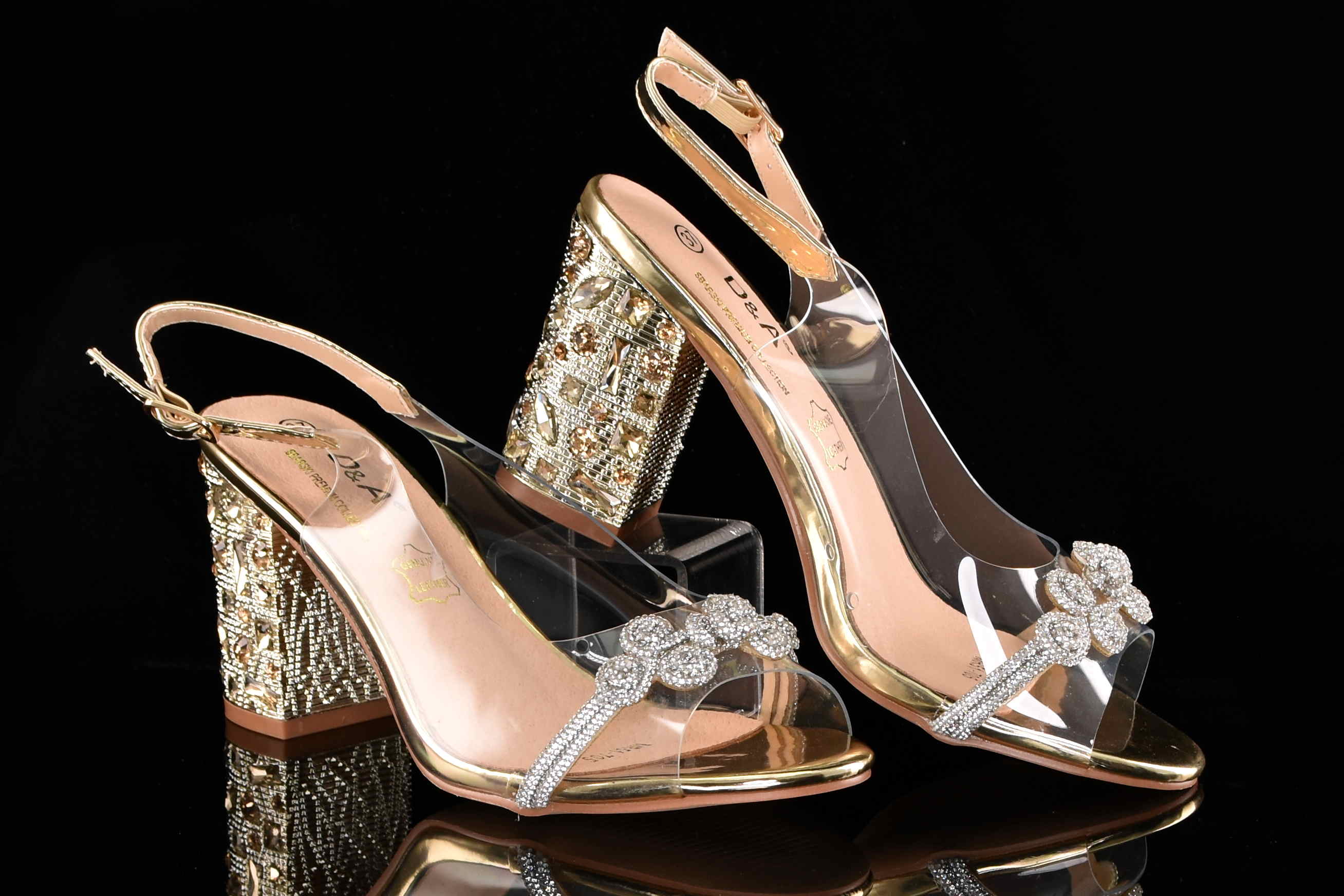 Glamour Silikonowe Sandałki "Żelki” na Zdobionym Obcasie Blask i Komfort Klasy Premium D&A Barski MR51-705 GOLD/Złoty - zdjęcie 8